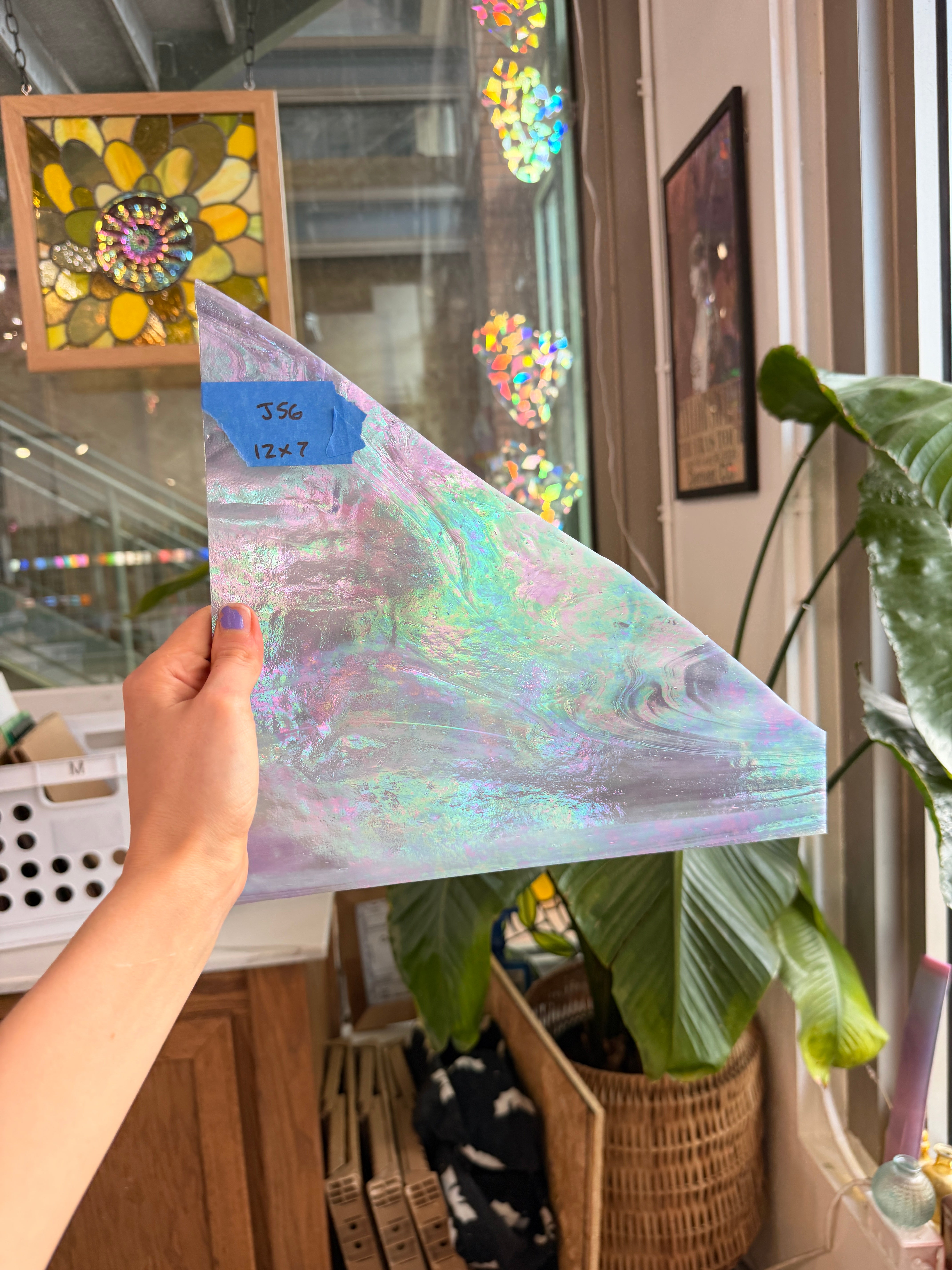 Mauve Iridescent Wispy Swirl Wissmach Sheet Glass Wissmach Glass J56 (12x7in)