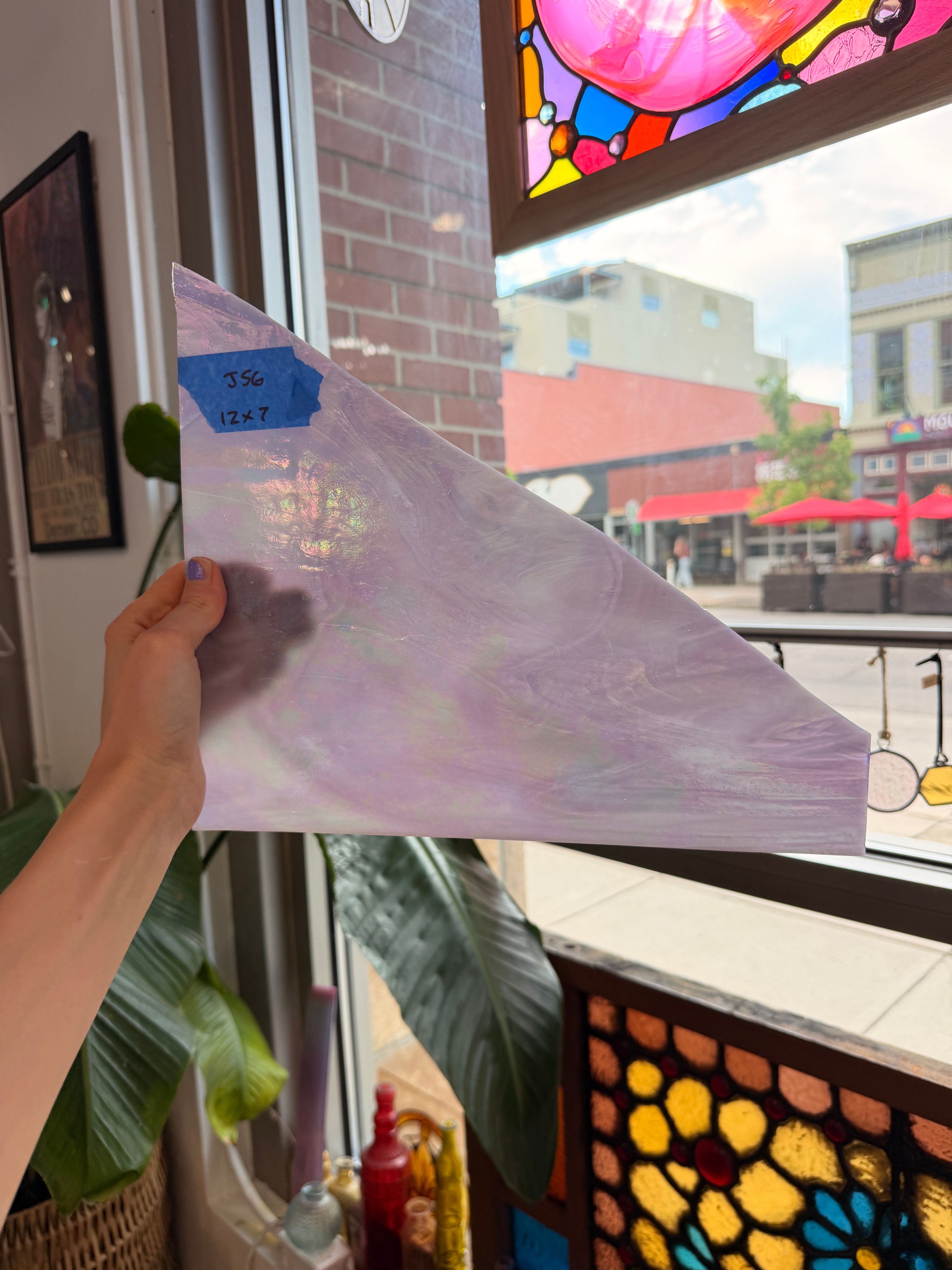 Light Violet Iridescent Wispy Swirl Wissmach Sheet Glass Wissmach Glass