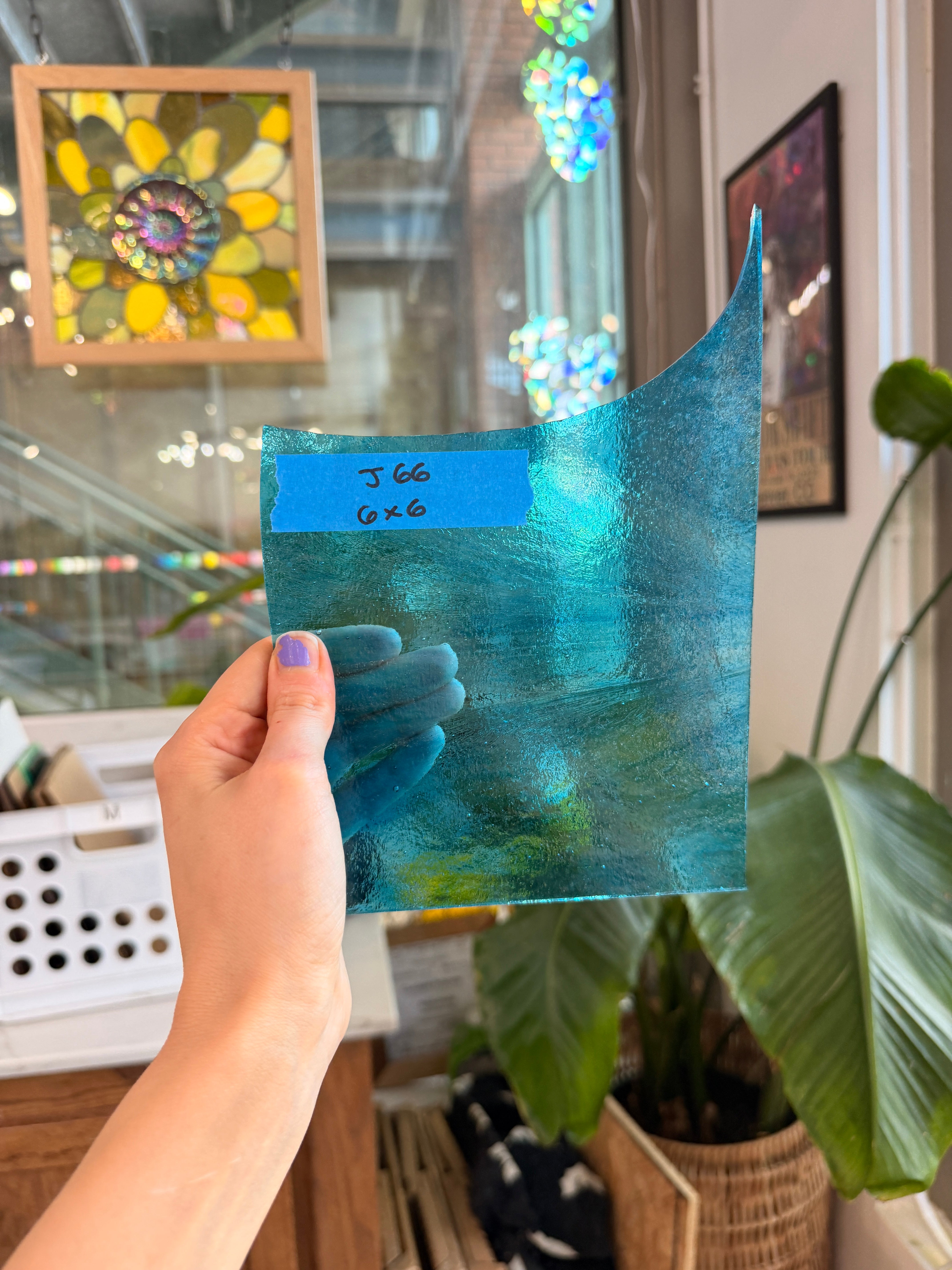 Blue Wispy Transparent Wissmach Sheet Glass Wissmach Glass J66 (6.6in)