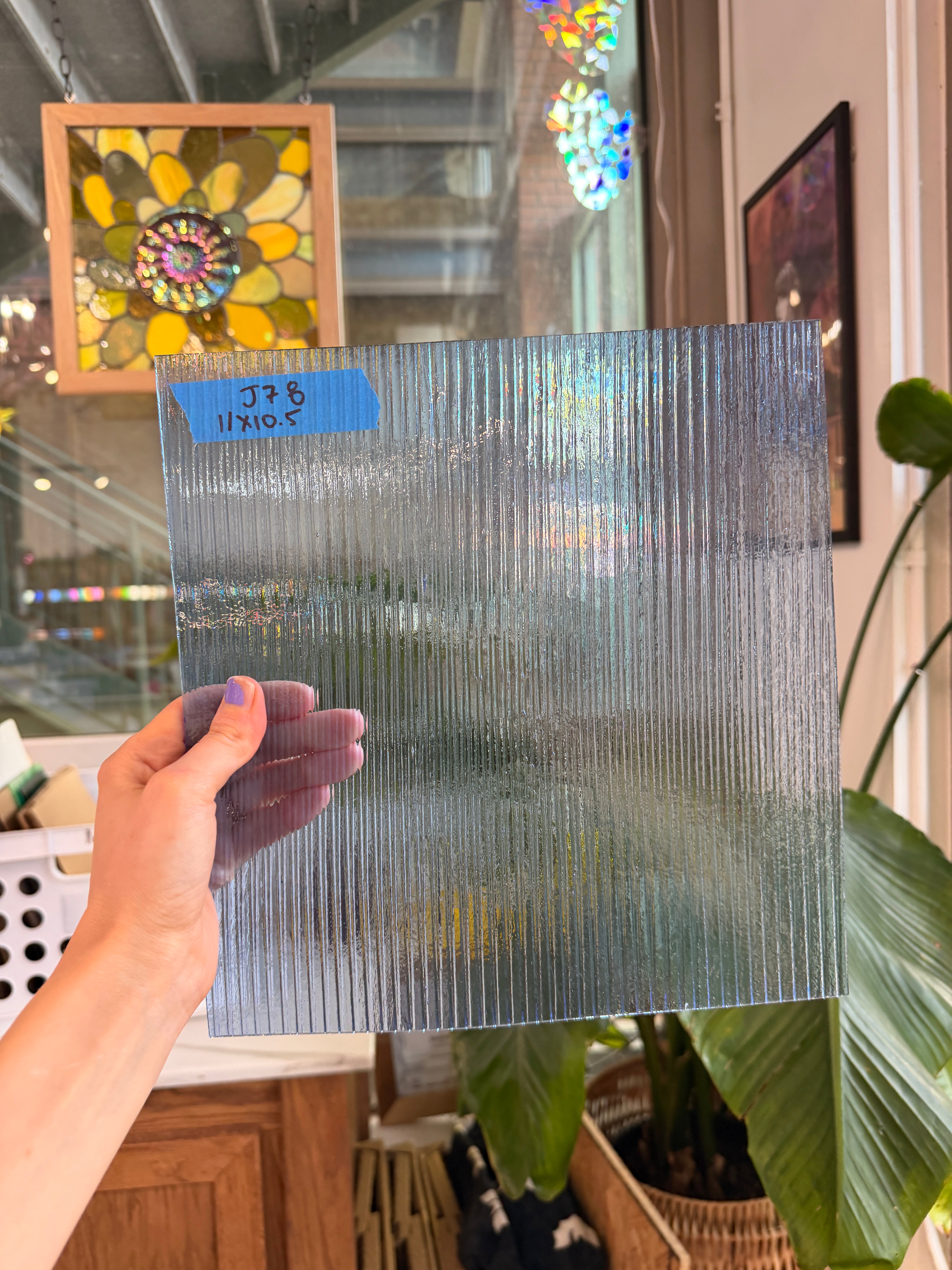 Vintage Optimum Reeded Light Blue Sheet Glass Colorado Glassworks 11x10.5in (OP-76512557)