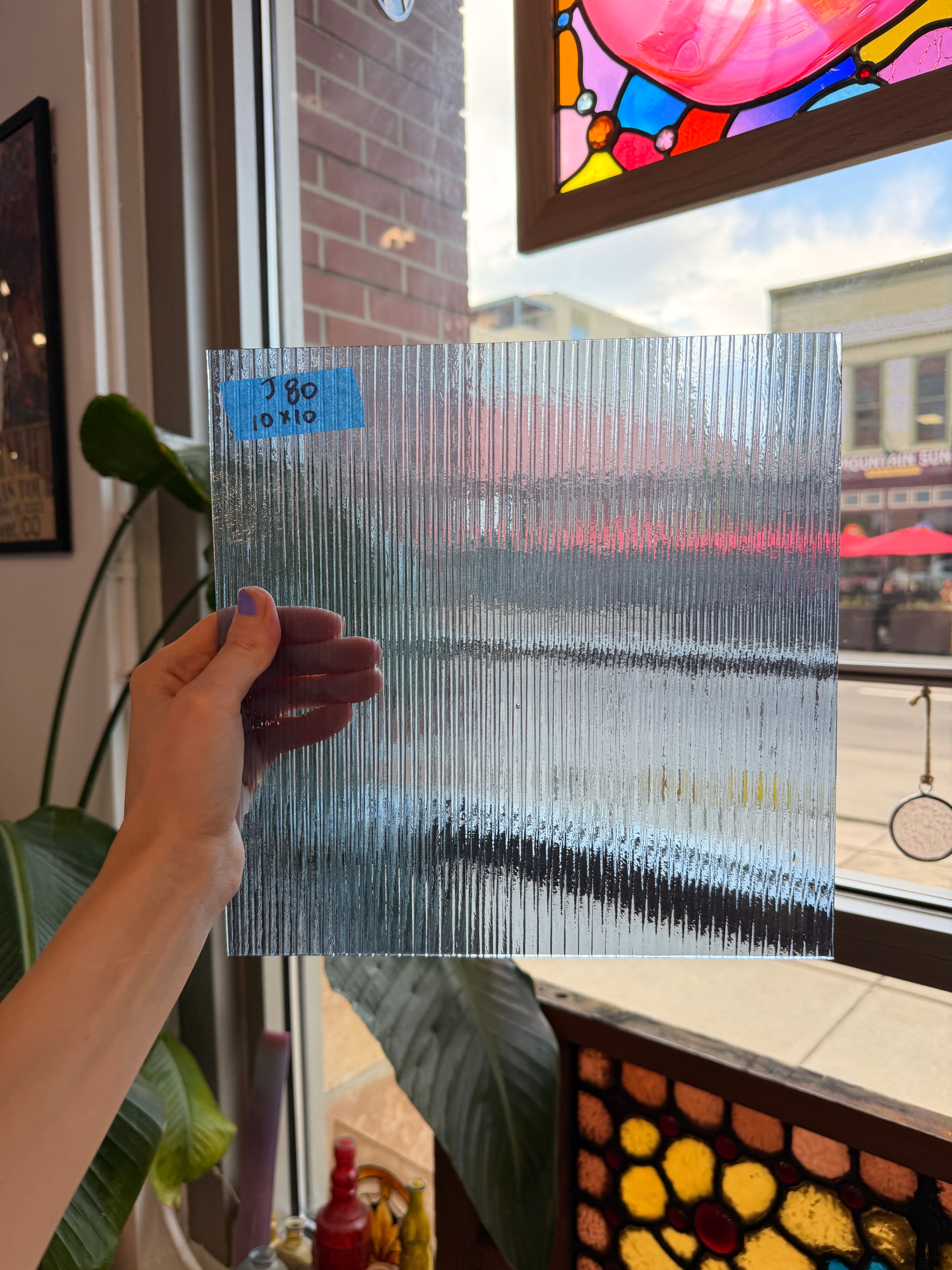 Vintage Optimum Reeded Light Blue Sheet Glass Colorado Glassworks 10x10in (OP-76578093)