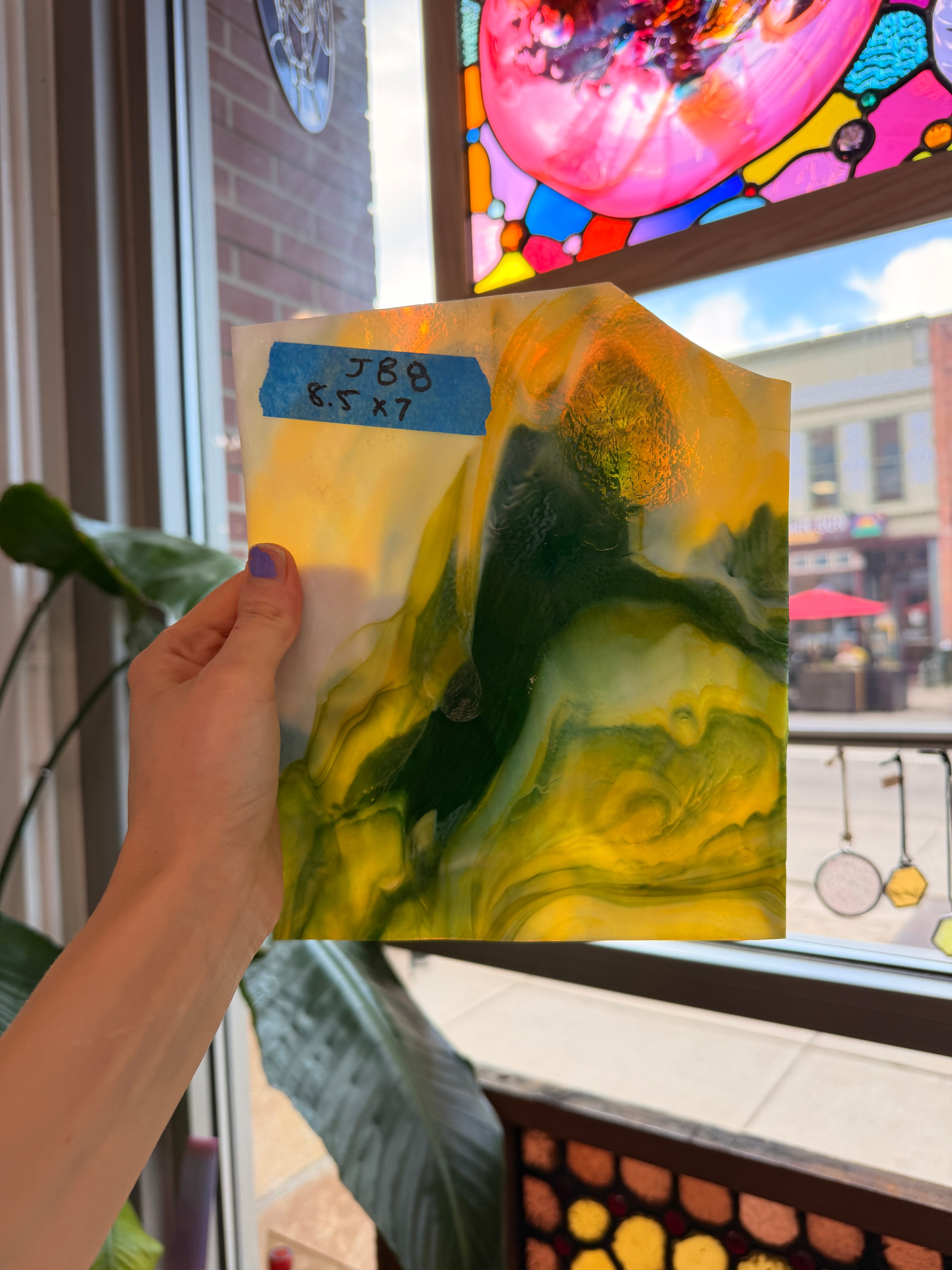 Mottled Green Yellow White Mixed Uroboros Fusible Sheet Glass Uroboros Glass