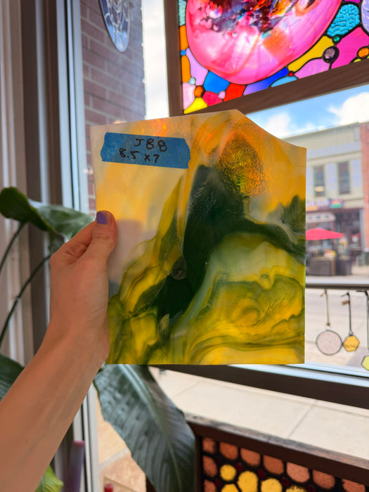 Mottled Green Yellow White Mixed Uroboros Fusible Sheet Glass Uroboros Glass