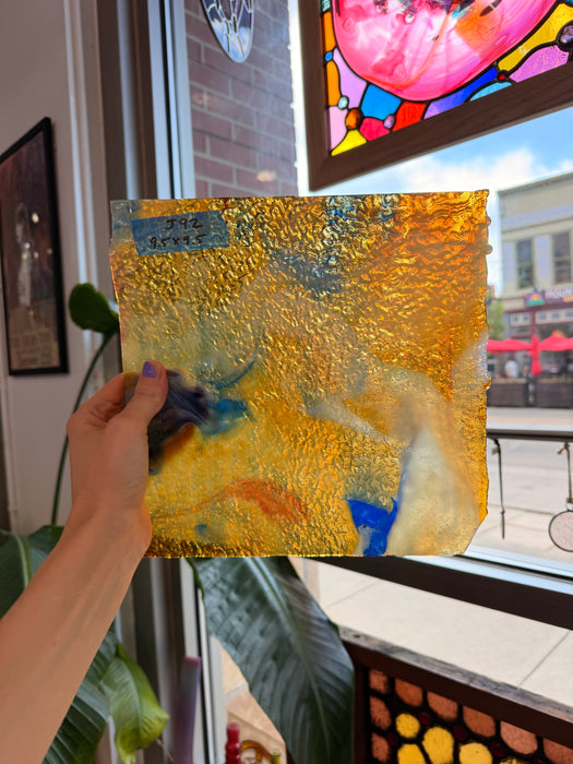 Vintage Transparent Blue Amber Mixed Textured Uroboros Fusible Sheet Glass Uroboros Glass