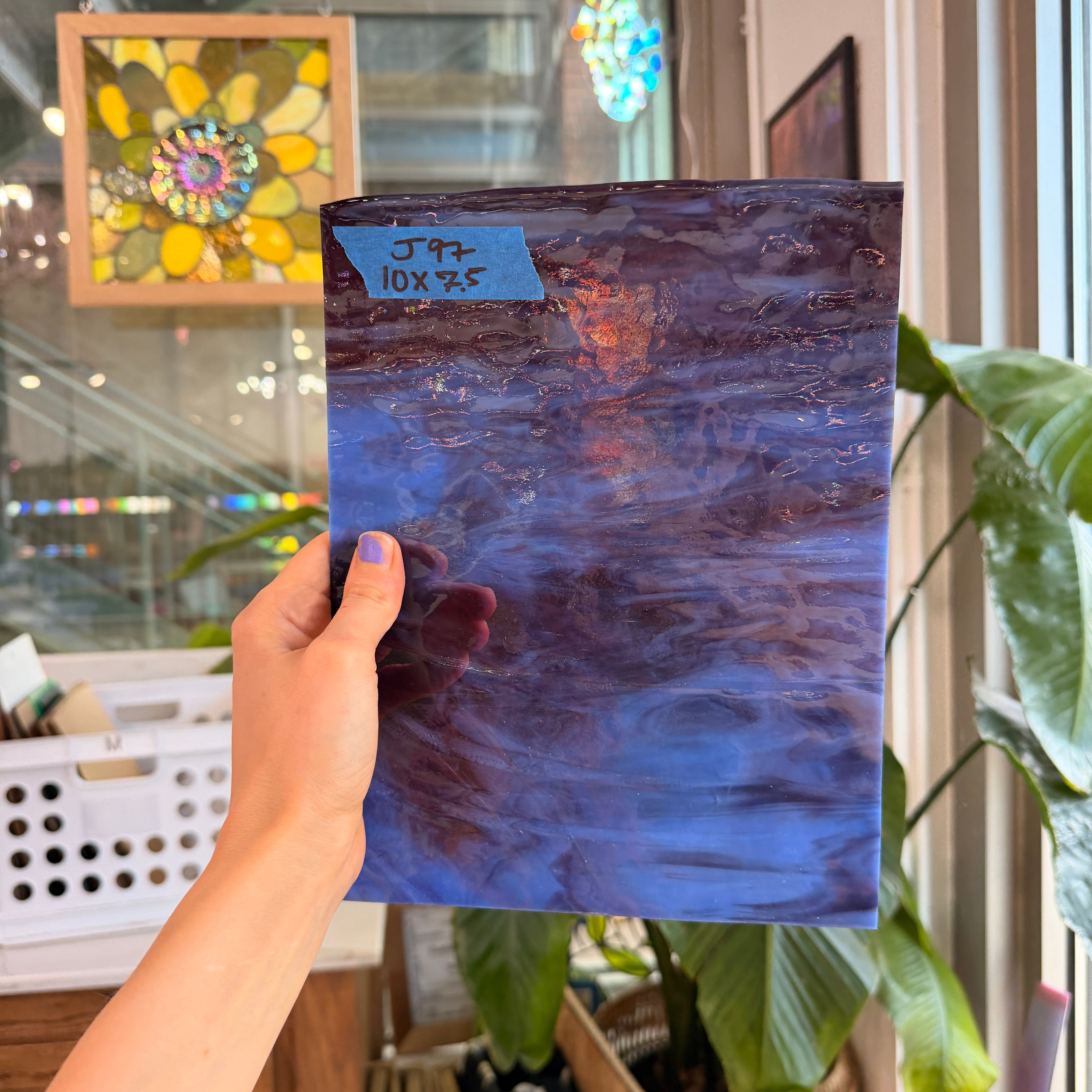 Purple Rippled Blue Opaque Wispy Uroboros Fusible Sheet Glass Uroboros Glass Default Title