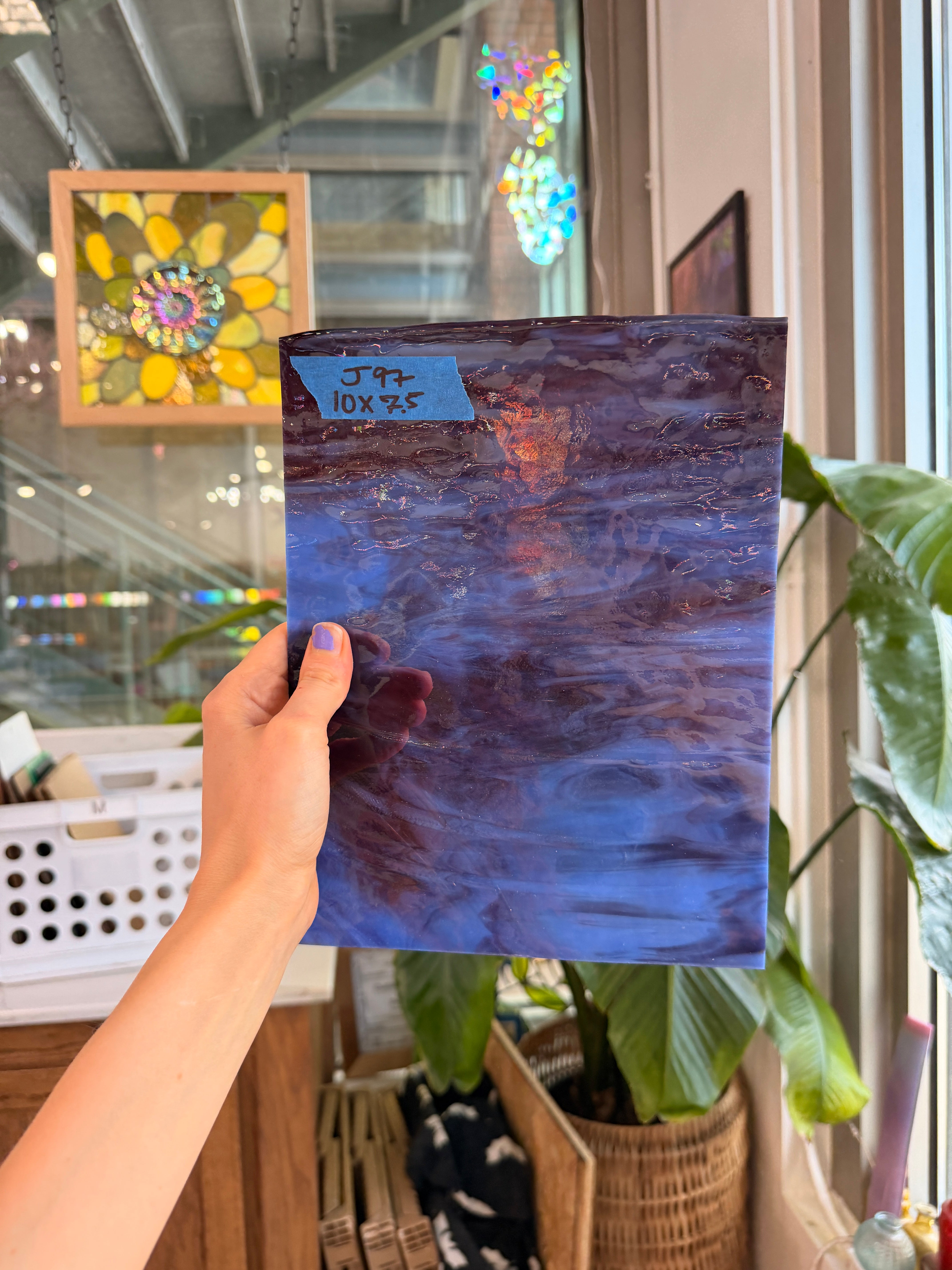 Purple Rippled Blue Opaque Wispy Uroboros Fusible Sheet Glass Uroboros Glass Default Title
