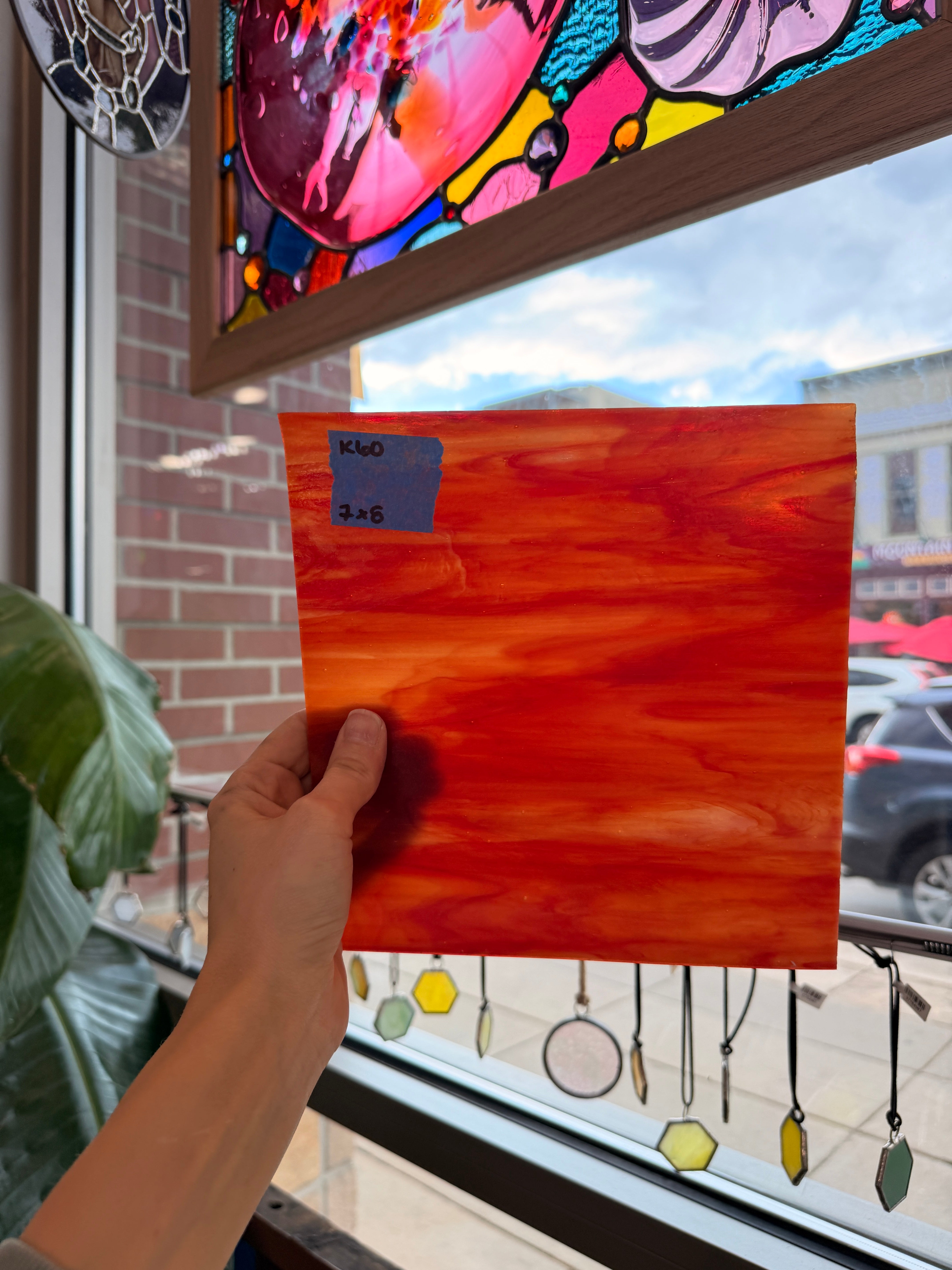 Dark Red Orange Wispy Kokomo Sheet Glass Kokomo Glass