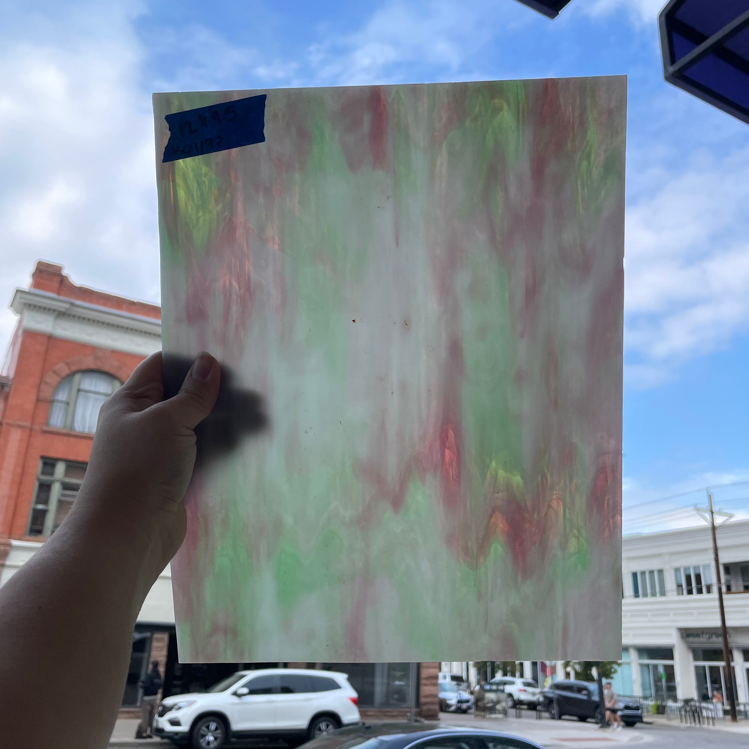 Purple Green White Wispy Kokomo Sheet Glass Kokomo