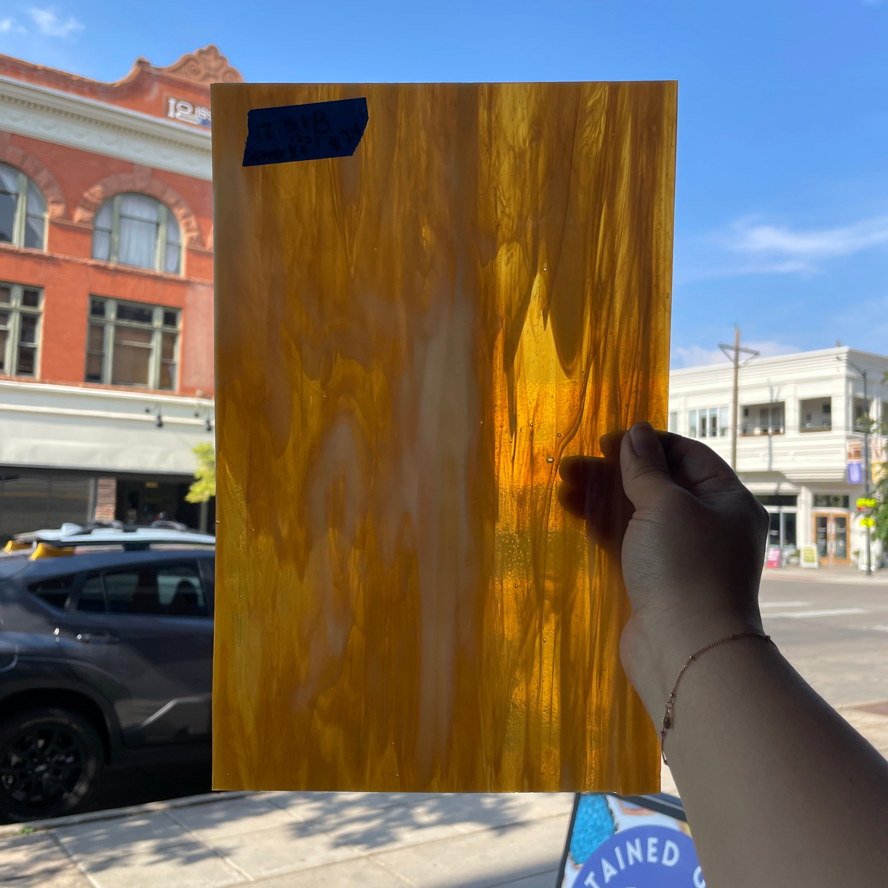 White Caramel Wispy Kokomo Sheet Glass Colorado Glassworks