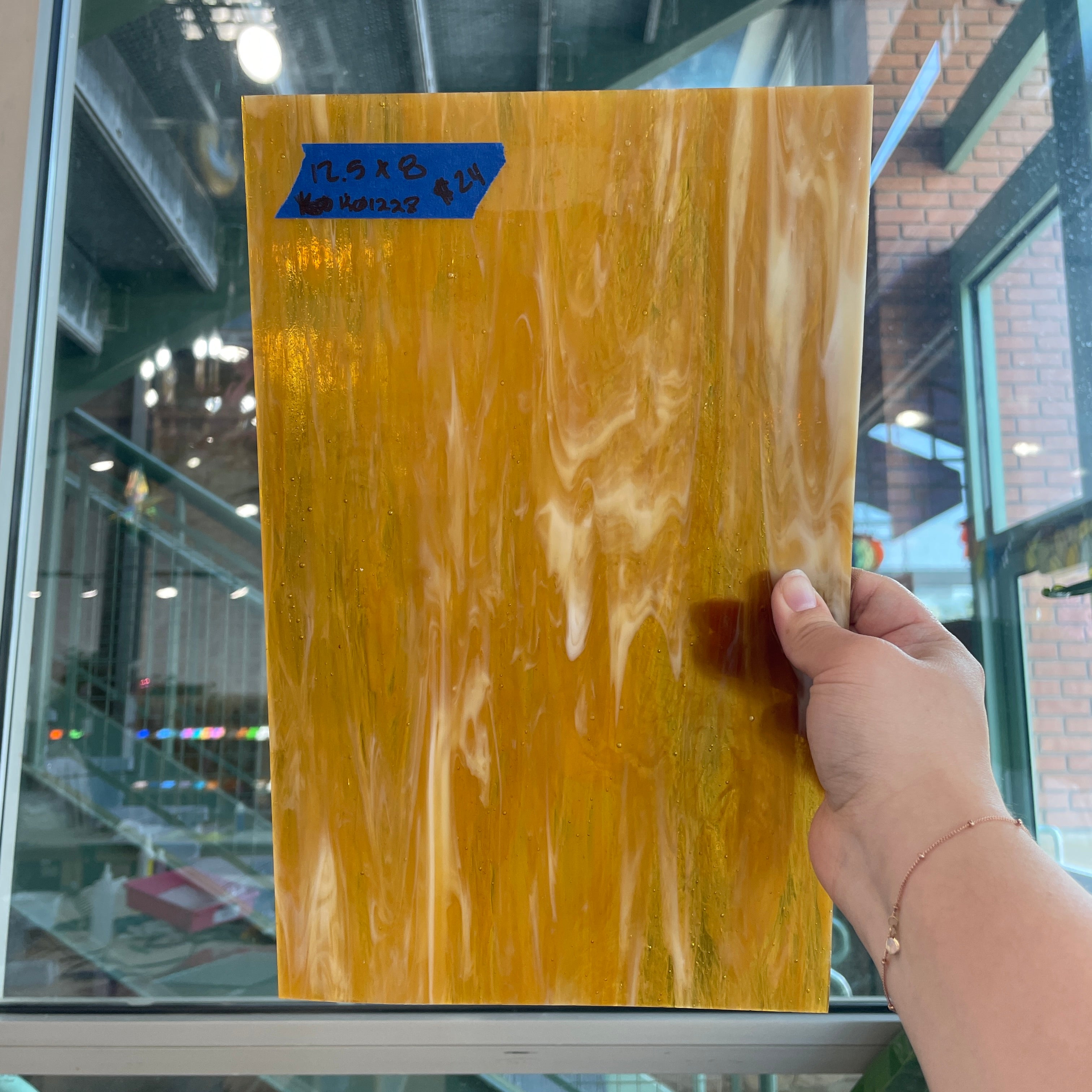 White Caramel Wispy Kokomo Sheet Glass Colorado Glassworks KO1228 (12.5x8in)