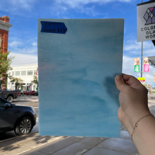 Blue White Wispy Textured Kokomo Sheet Glass Colorado Glassworks