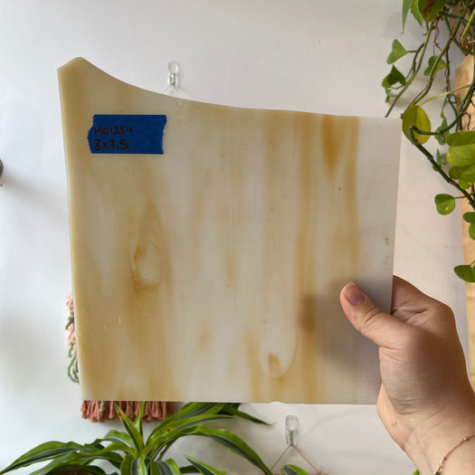 Light Caramel White Wispy Kokomo Sheet Glass Colorado Glassworks KO1254 (8x7.5in)
