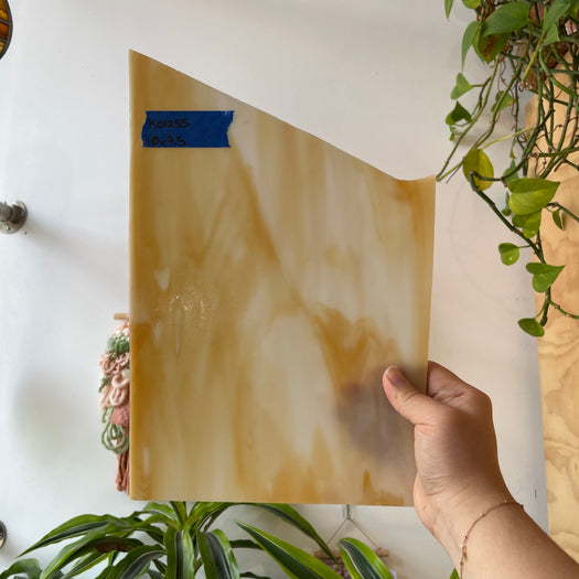 Light Caramel White Wispy Kokomo Sheet Glass Colorado Glassworks KO1255 (10x7.5in)