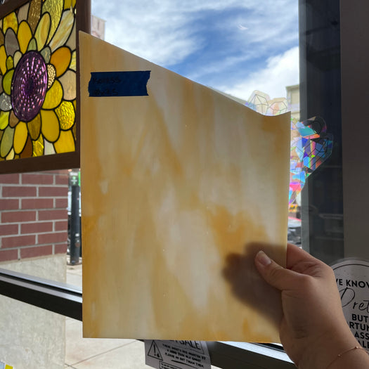 Light Caramel White Wispy Kokomo Sheet Glass Colorado Glassworks