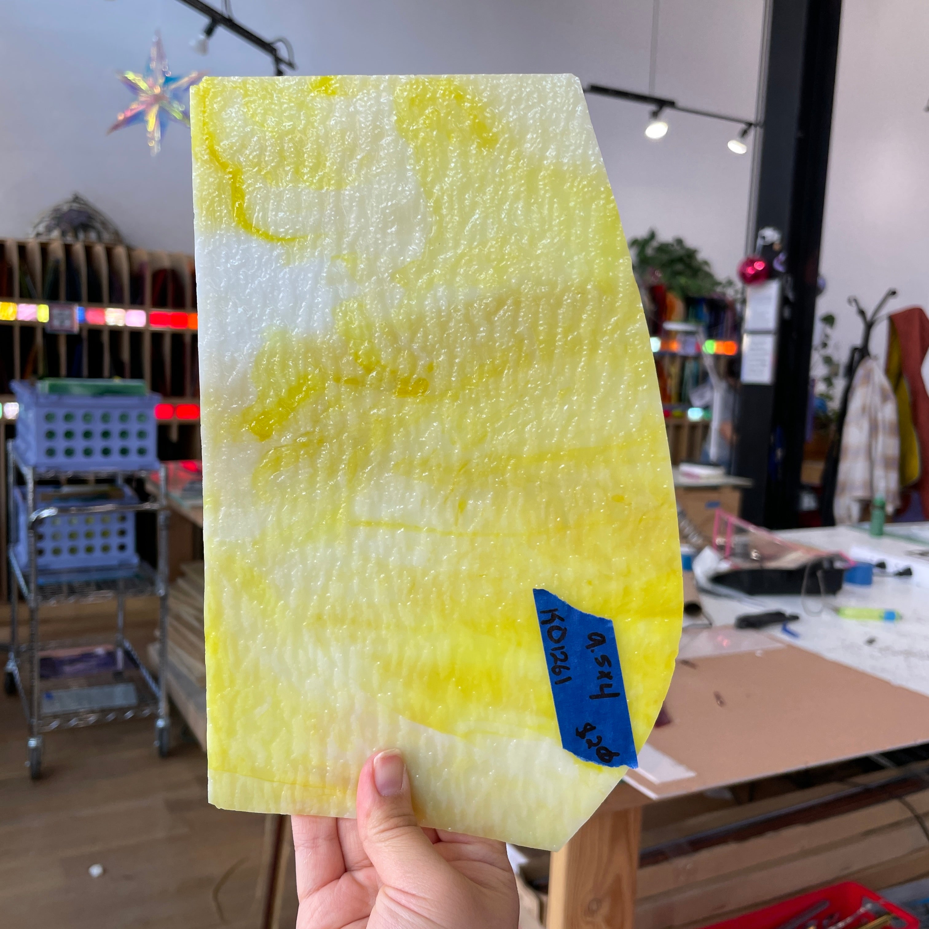 Yellow White Textured Kokomo Sheet Glass Colorado Glassworks KO1261 (9.5x4in)