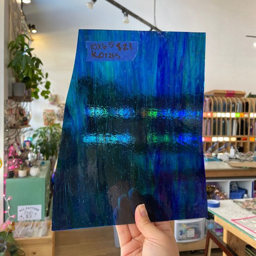 Blue Green Mixed Kokomo Sheet Glass Colorado Glassworks KO1265 (10x6.5in)