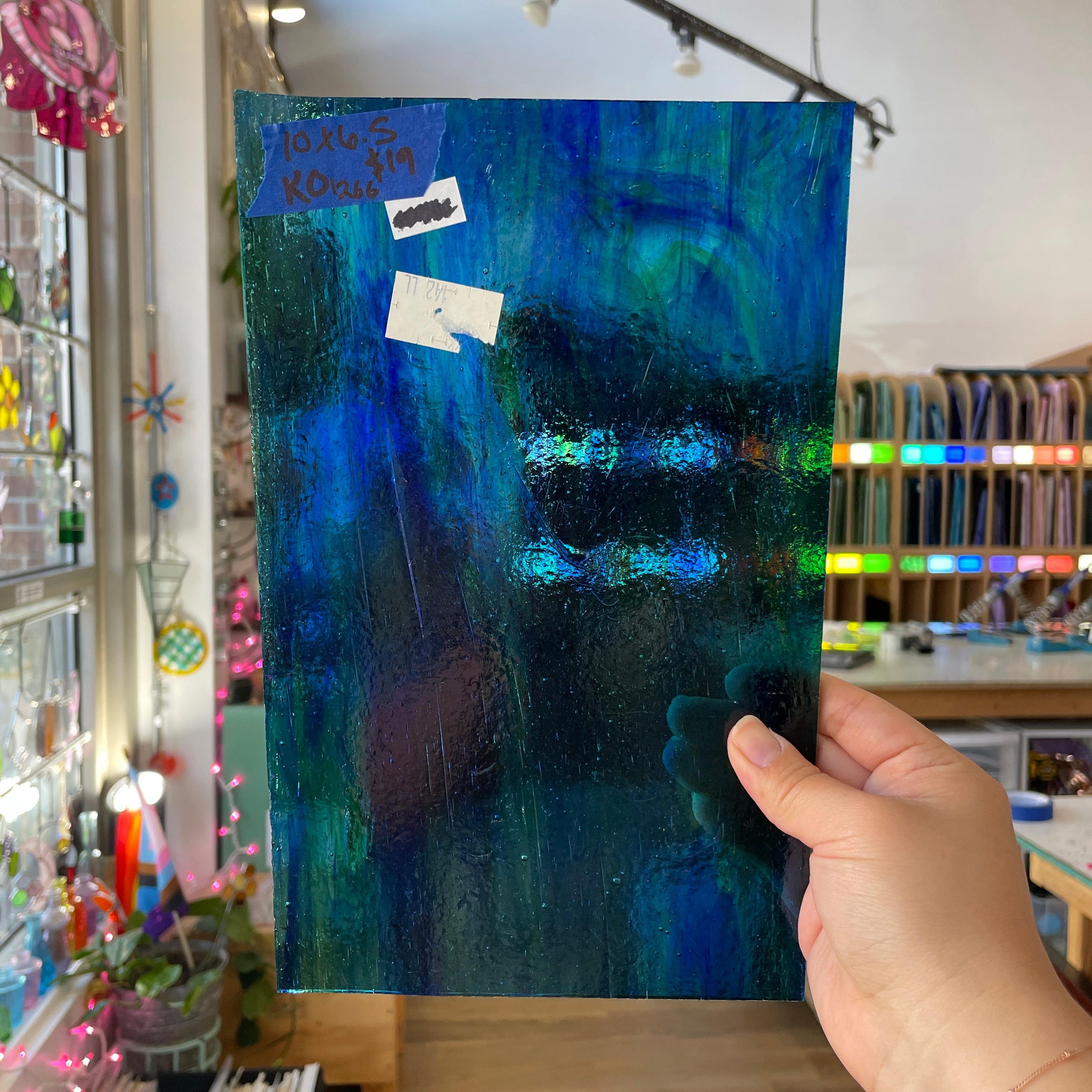 Blue Green Mixed Kokomo Sheet Glass Colorado Glassworks KO1266 (10x6.5in)