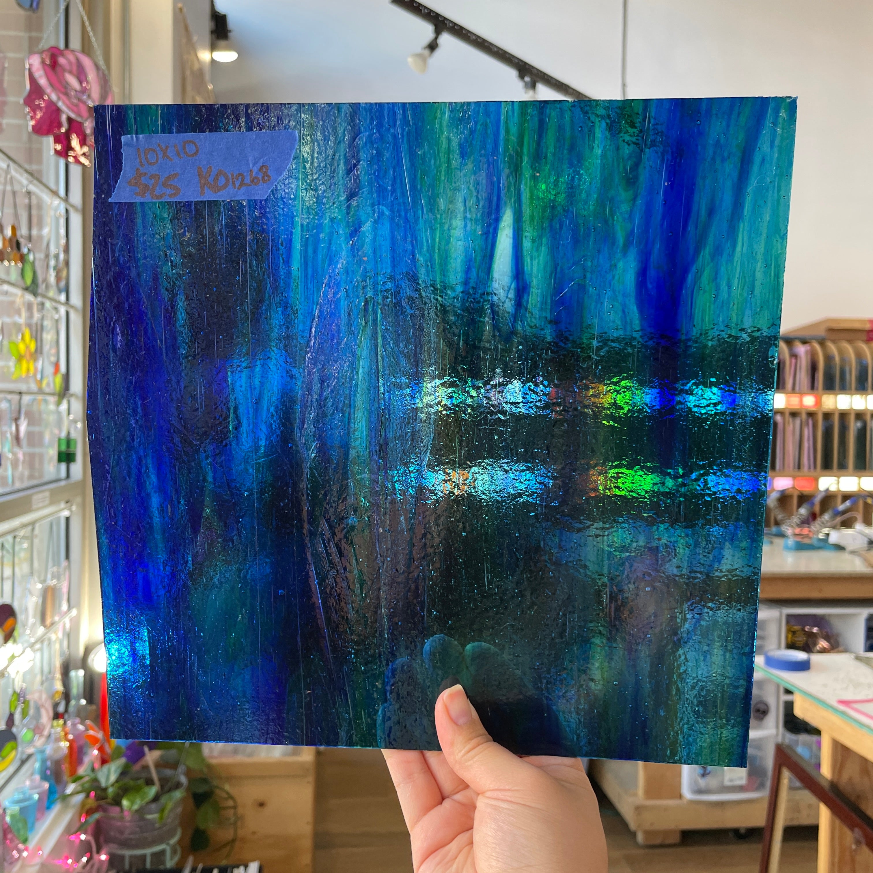 Blue Green Mixed Kokomo Sheet Glass Colorado Glassworks KO1268 (10x10in)