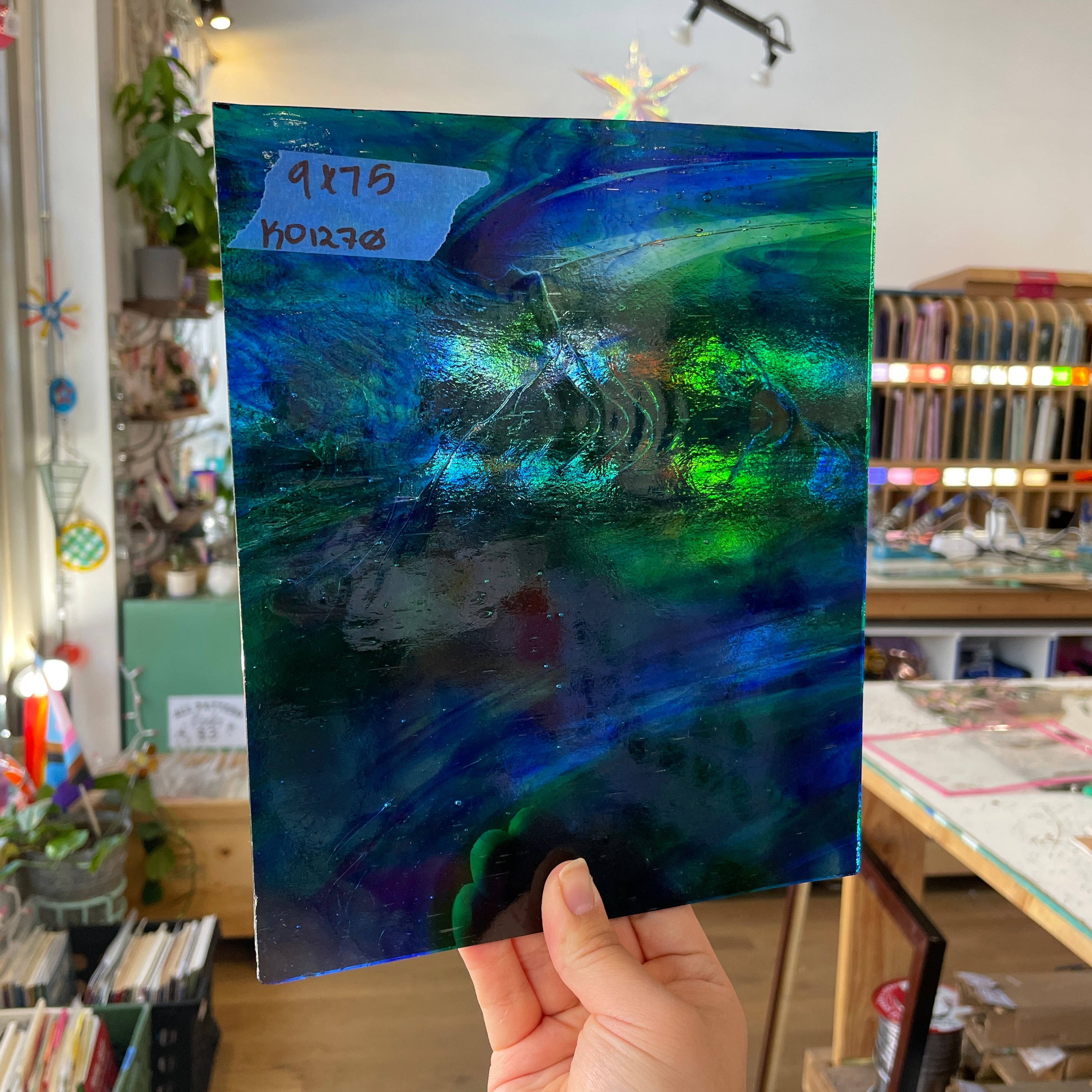 Blue Green Mixed Kokomo Sheet Glass Colorado Glassworks KO1270 (9x7.5in)