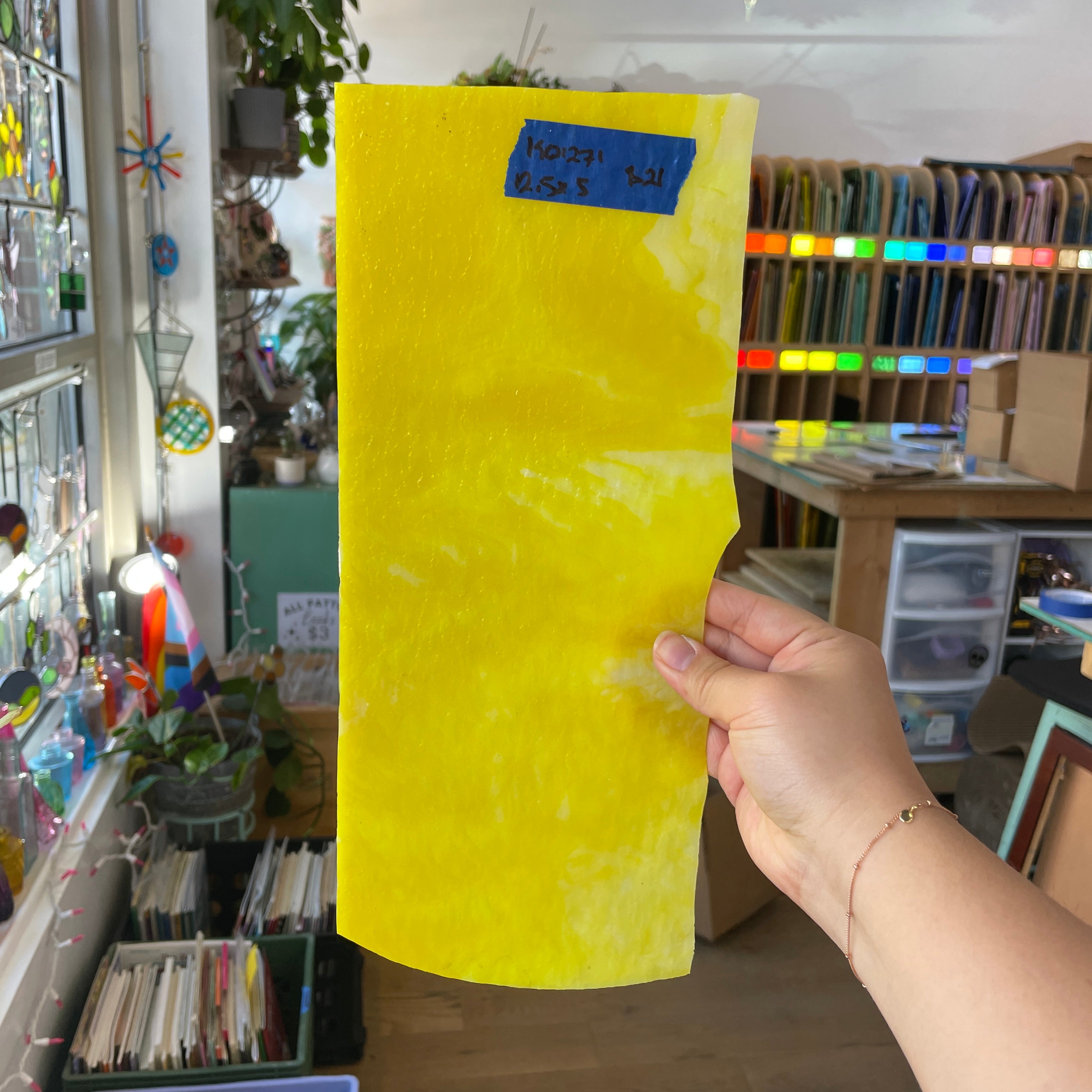 Yellow White Textured Kokomo Sheet Glass Colorado Glassworks KO1271 (12.5x5in)