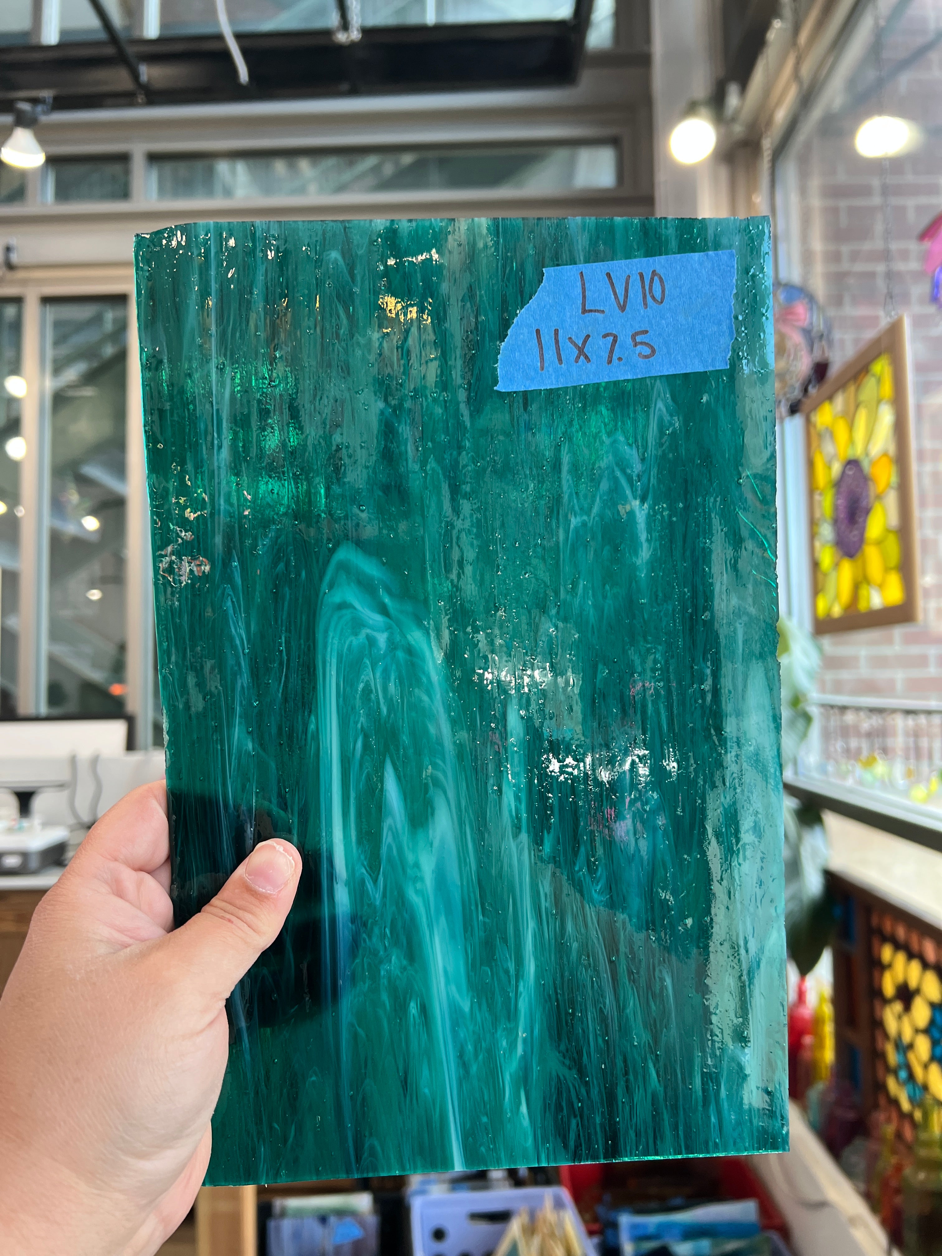 Teal White Wispy Kokomo Sheet Glass Kokomo Glass LV10 (1x7.5inin)