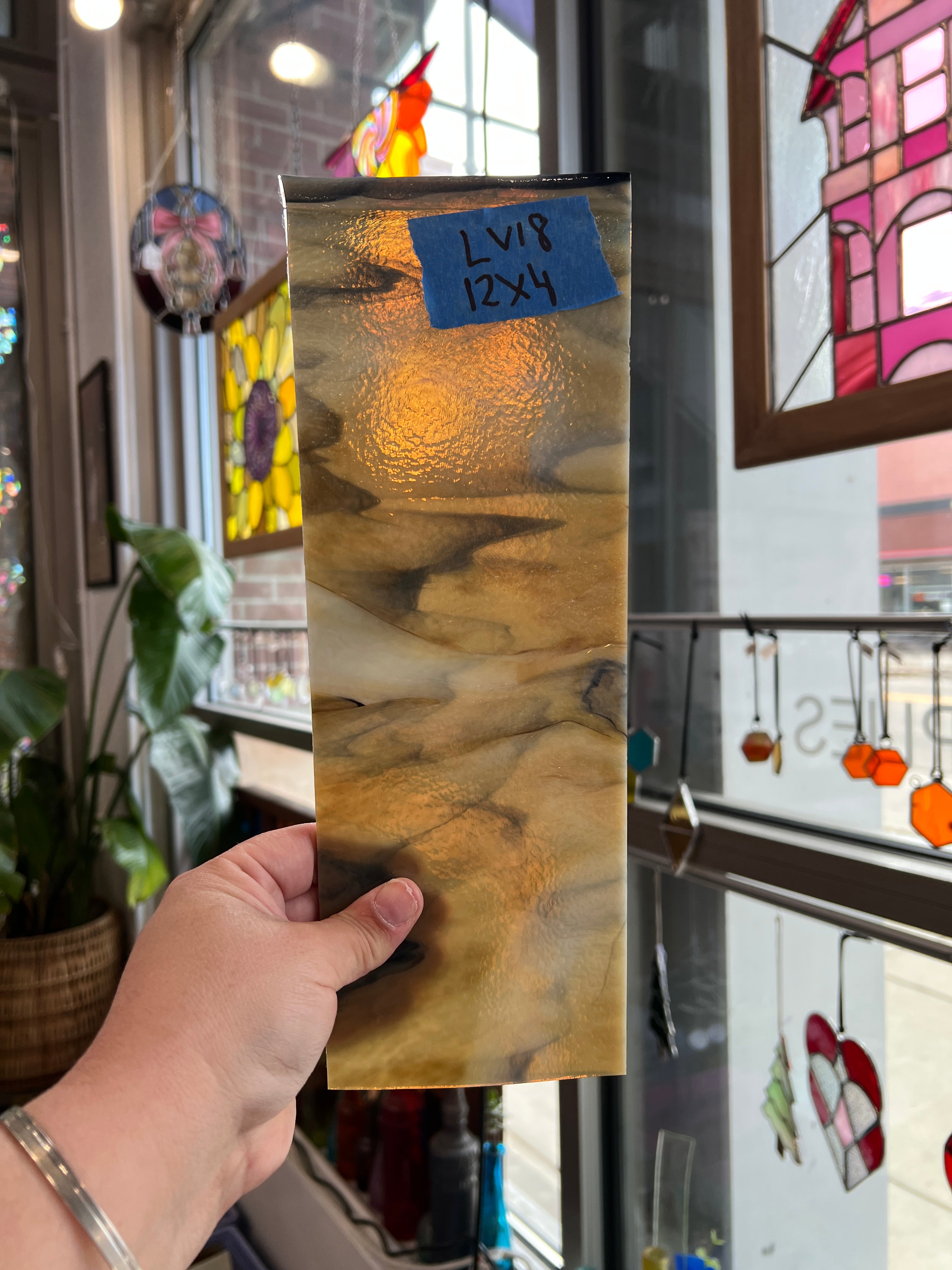 Tan Black Wispy Bullseye Fusible Sheet Glass Bullseye Glass LV18 (12x4inin)