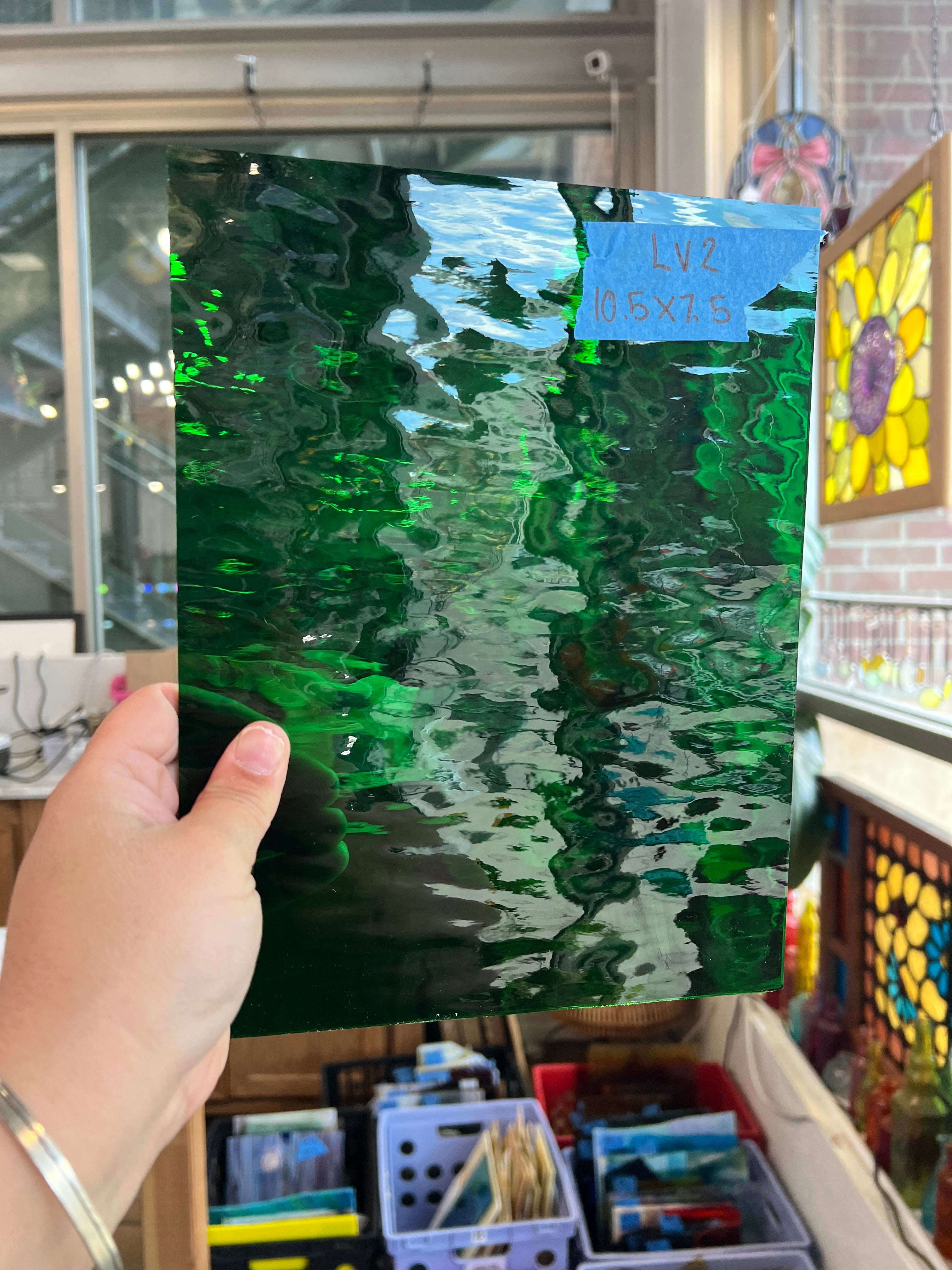 Medium Green Waterglass Textured Vintage Spectrum Sheet Glass Spectrum Glass LV2 (10.5x7.5inin)