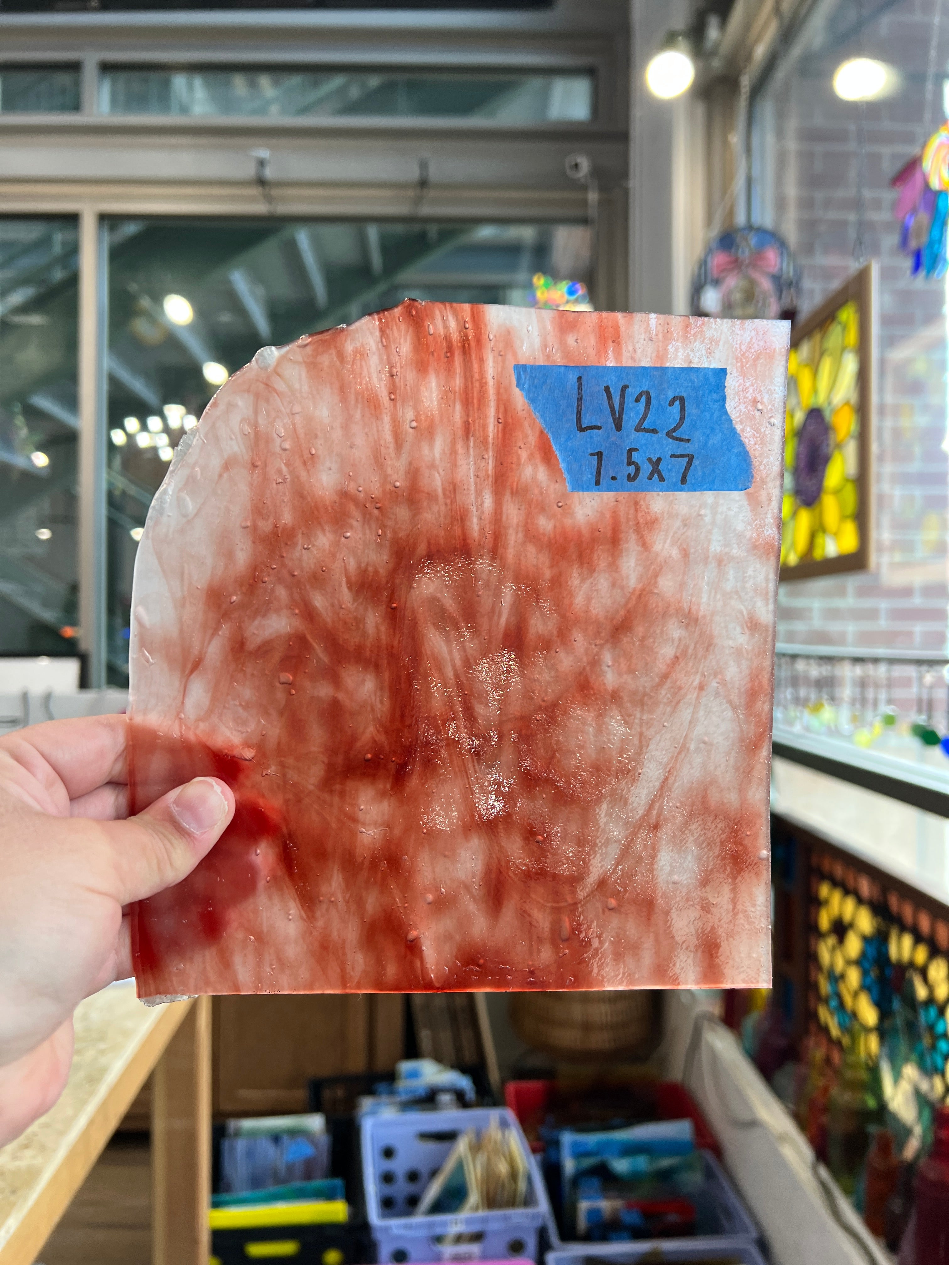 Red White Transparent Stipple Youghiogheny Sheet Glass Youghiogheny Glass LV22 (7.5x7.5inin)