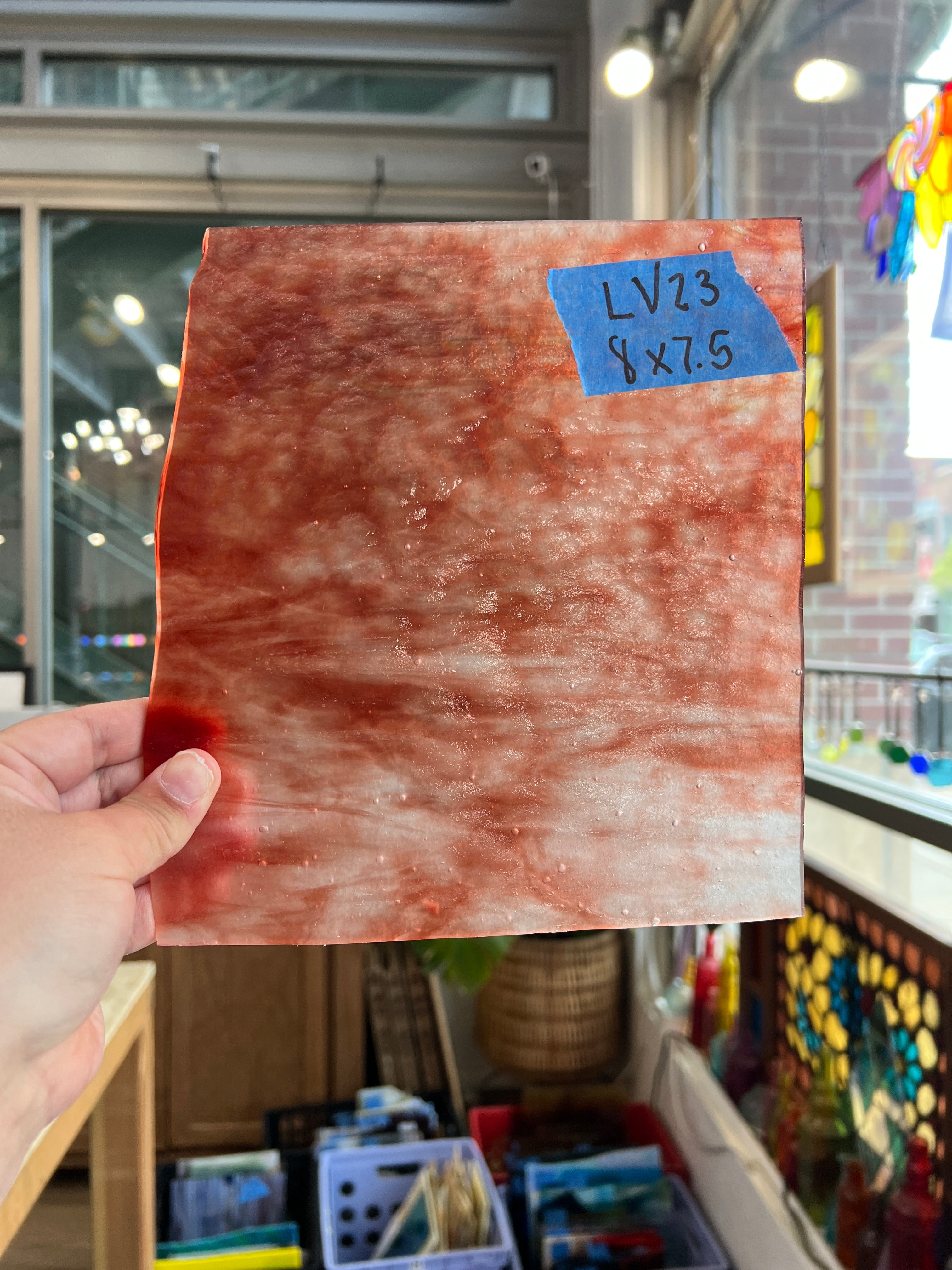 Red White Transparent Stipple Youghiogheny Sheet Glass Youghiogheny Glass LV23 (8x7.5inin)