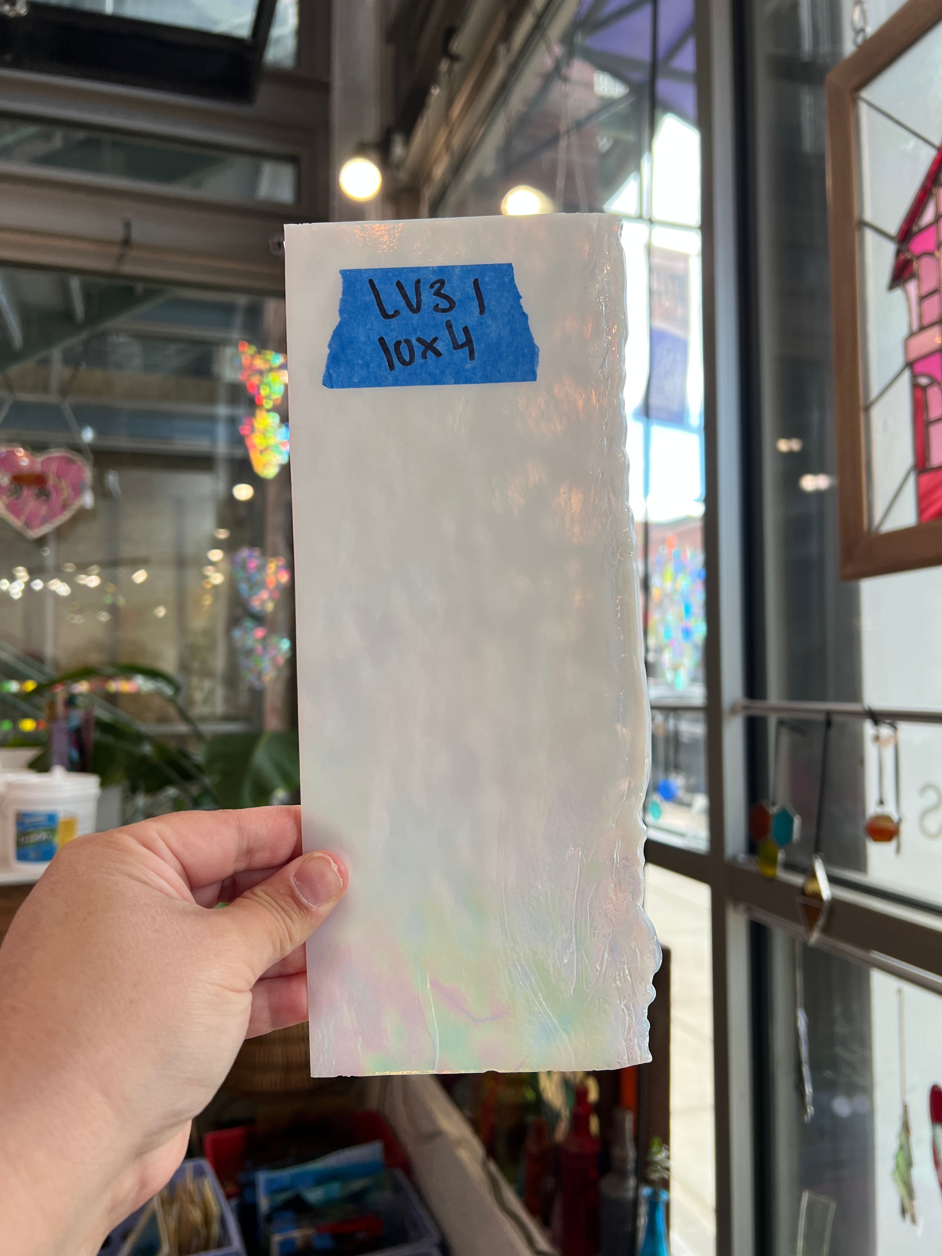 White Mottled Rainbow Iridescent Youghiogheny Sheet Glass Youghiogheny Glass