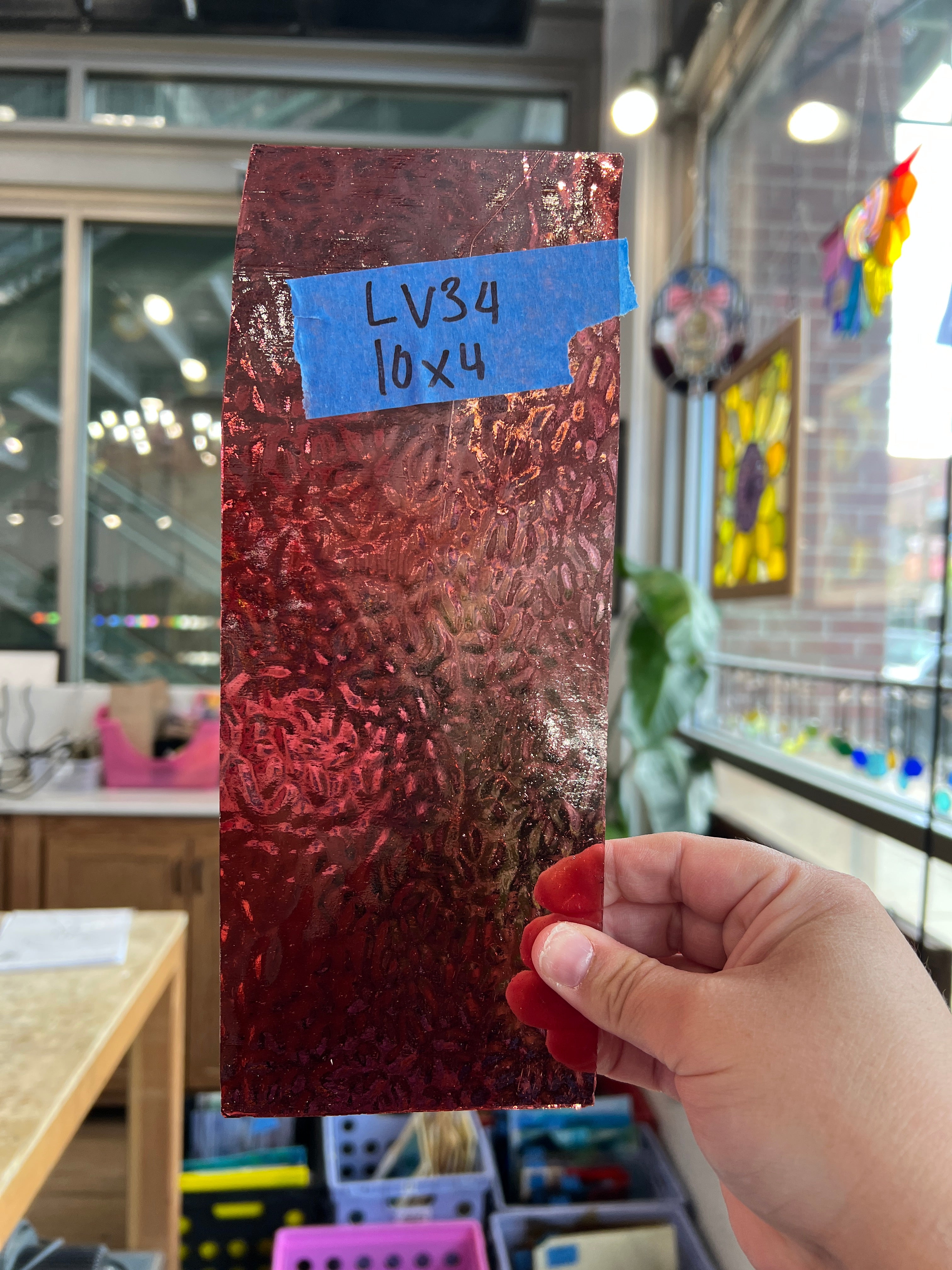 Hot Pink Textured Cranberry English Muffle Sheet Glass Colorado Glassworks LV34 (10x4inin)