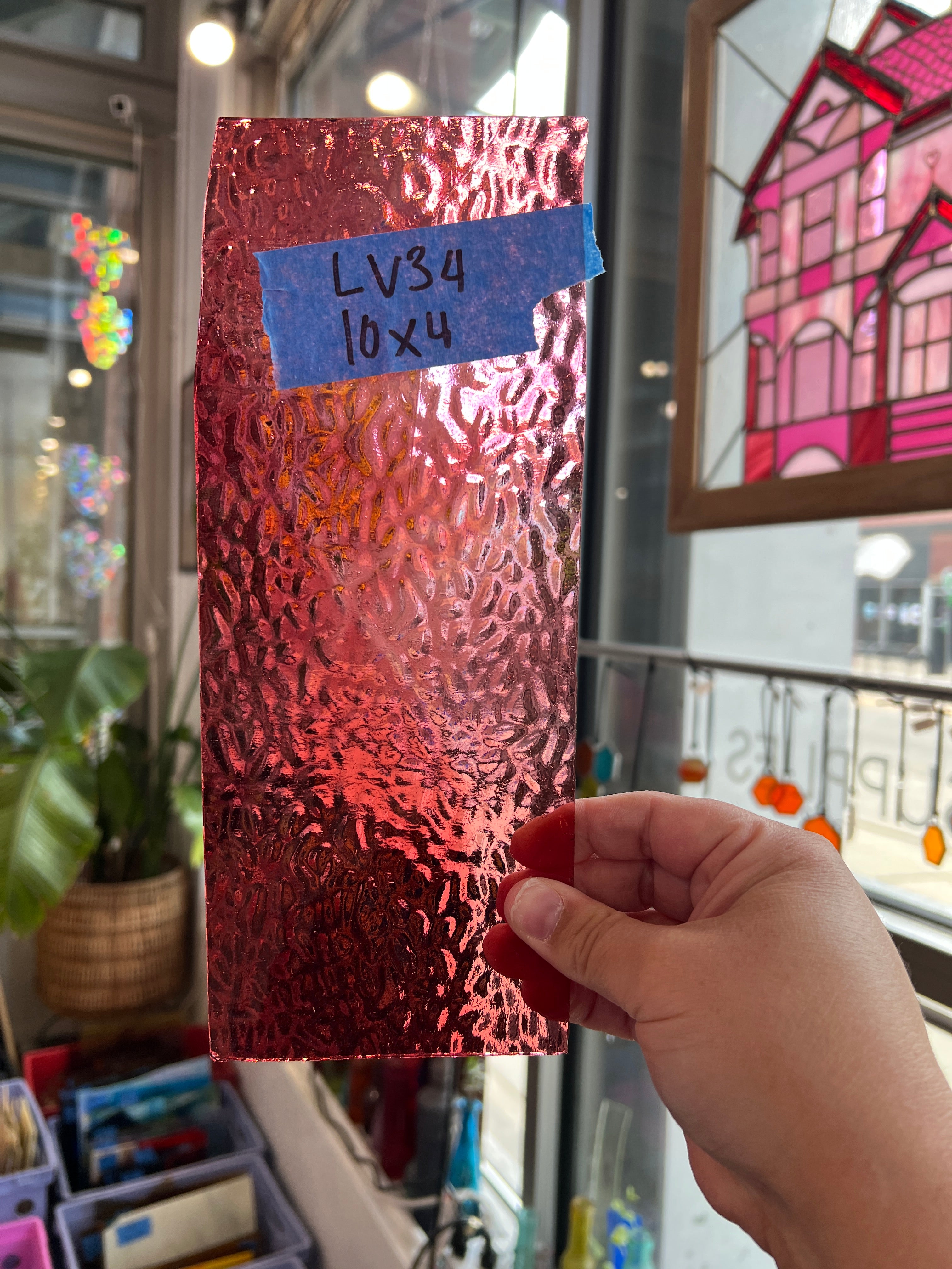 Hot Pink Textured Cranberry English Muffle Sheet Glass Colorado Glassworks