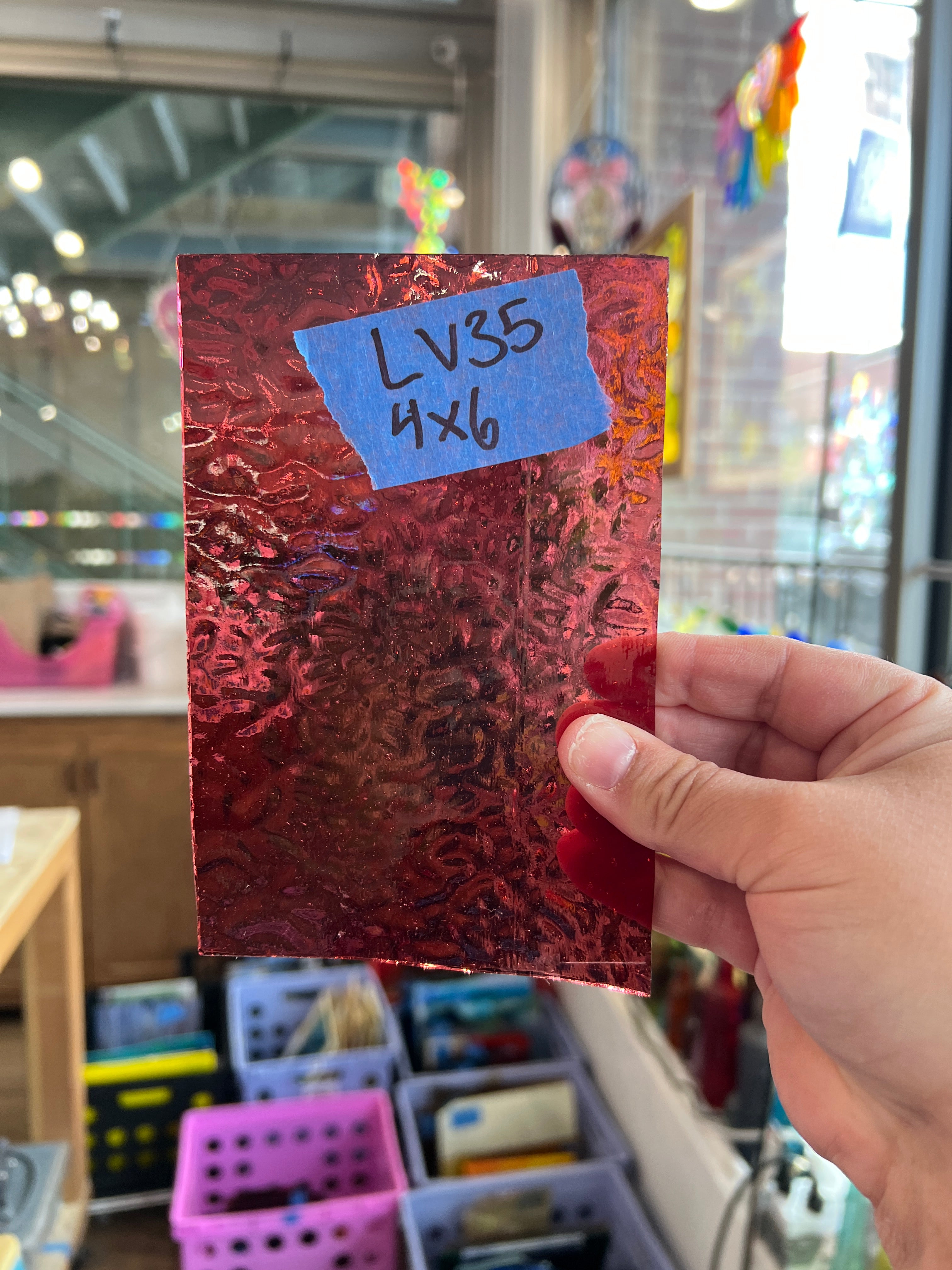 Hot Pink Textured Cranberry English Muffle Sheet Glass Colorado Glassworks LV35 (4x6inin)