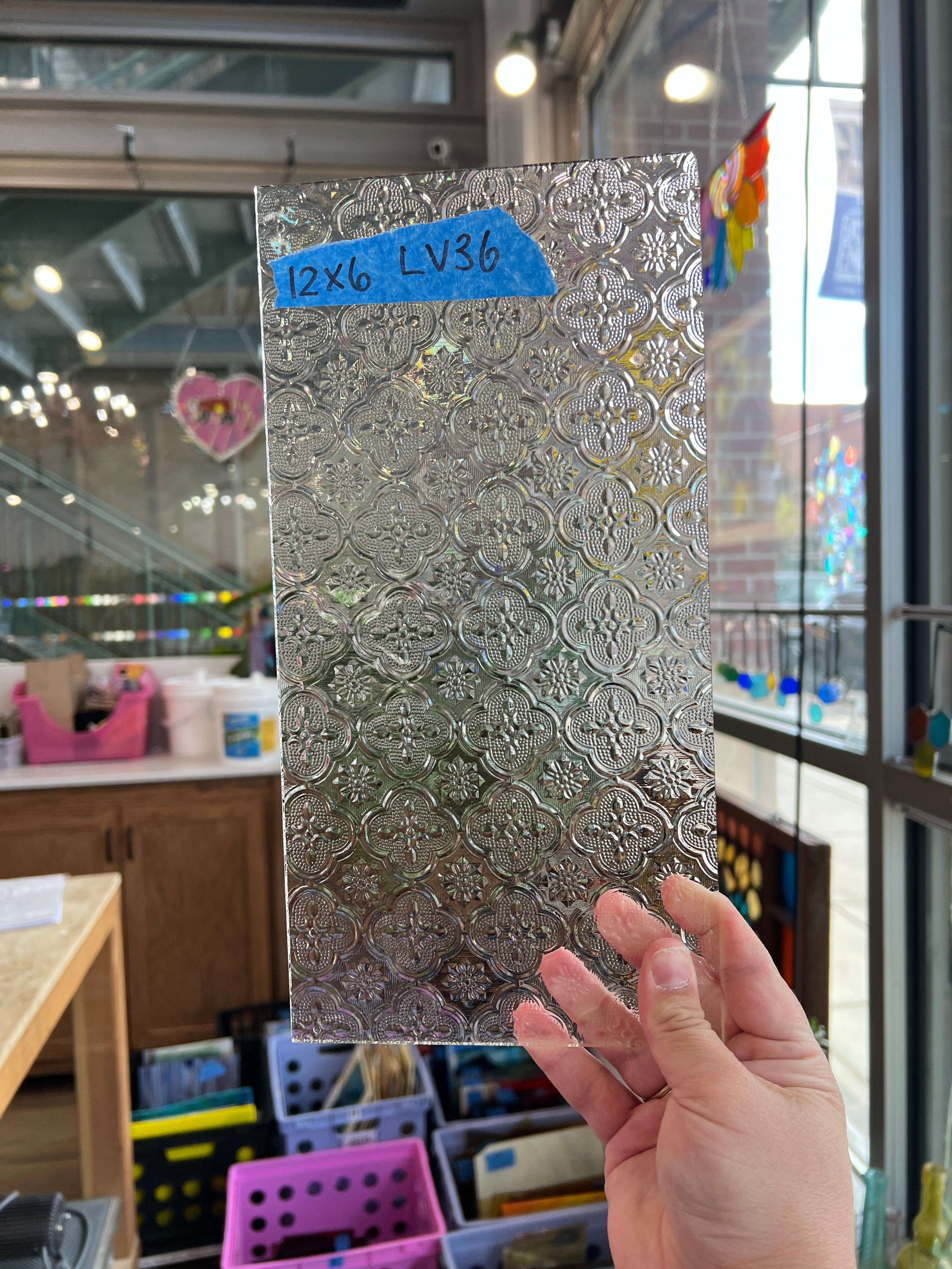 Clear Morisco Lace Texture Sheet Glass Colorado Glassworks LV36 (12x6inin)