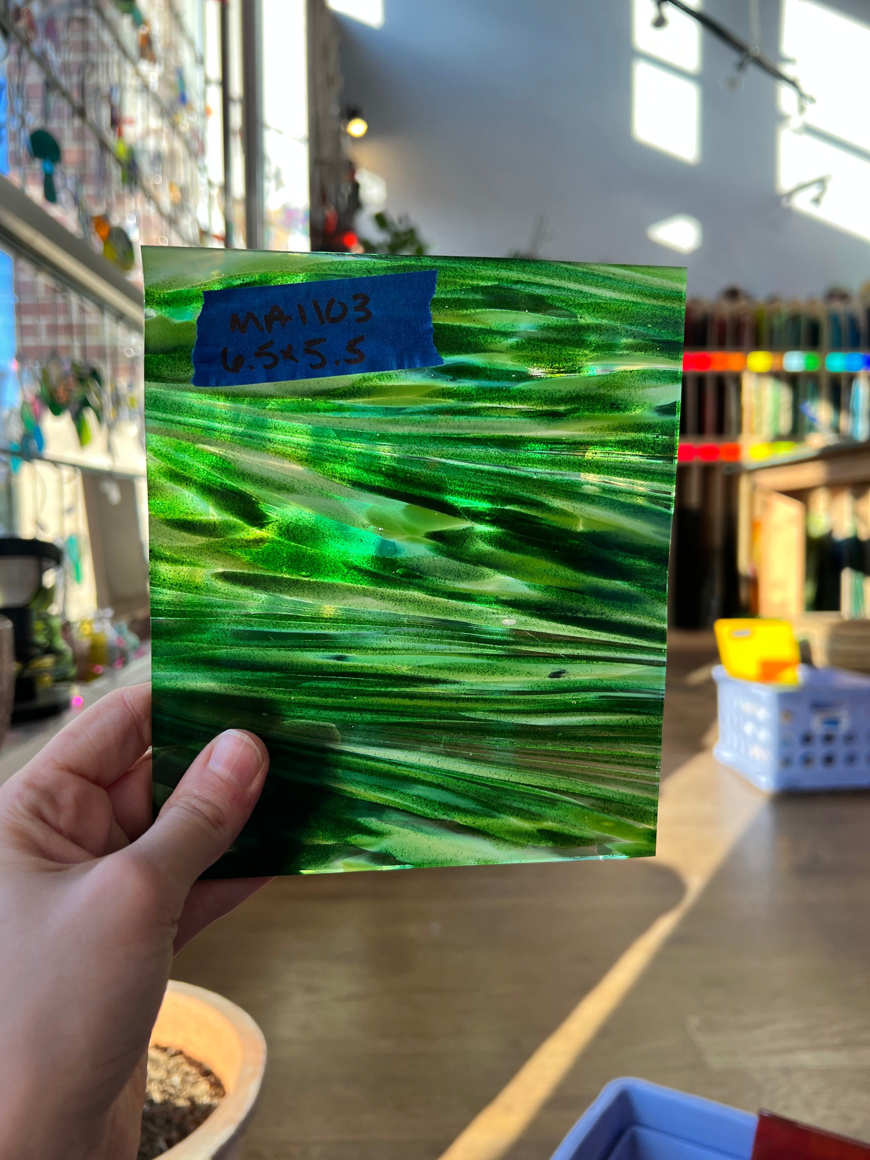 Emerald Cove (Green aventurine) COGW by Monarch Glass Sheet Glass Colorado Glass Works MA1103 6.5x5.5in)