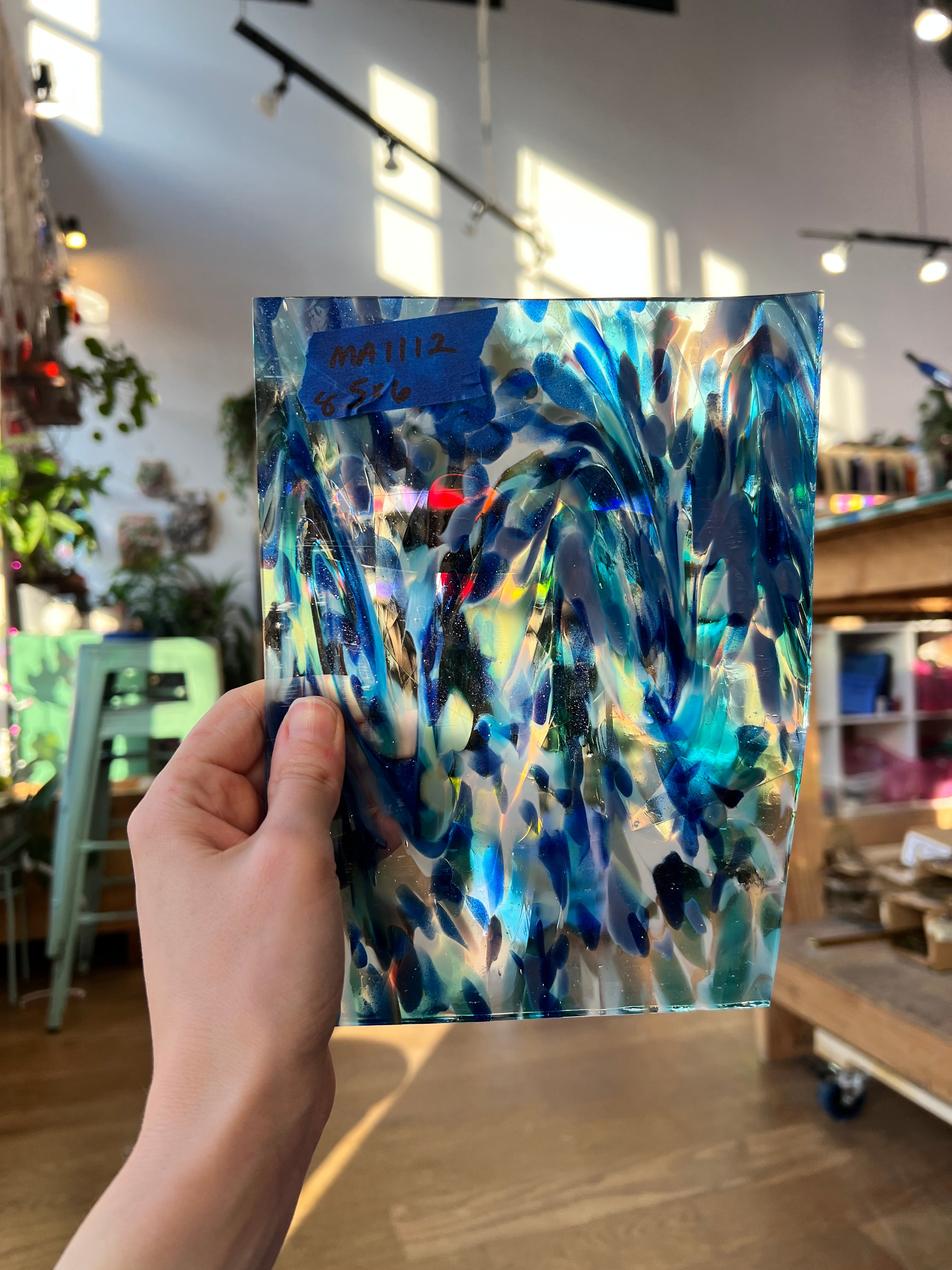 Sparkly Sea Splash (blue aventurine) COGW by Monarch Glass Sheet Glass Colorado Glassworks MA1112 (8.5x6in)