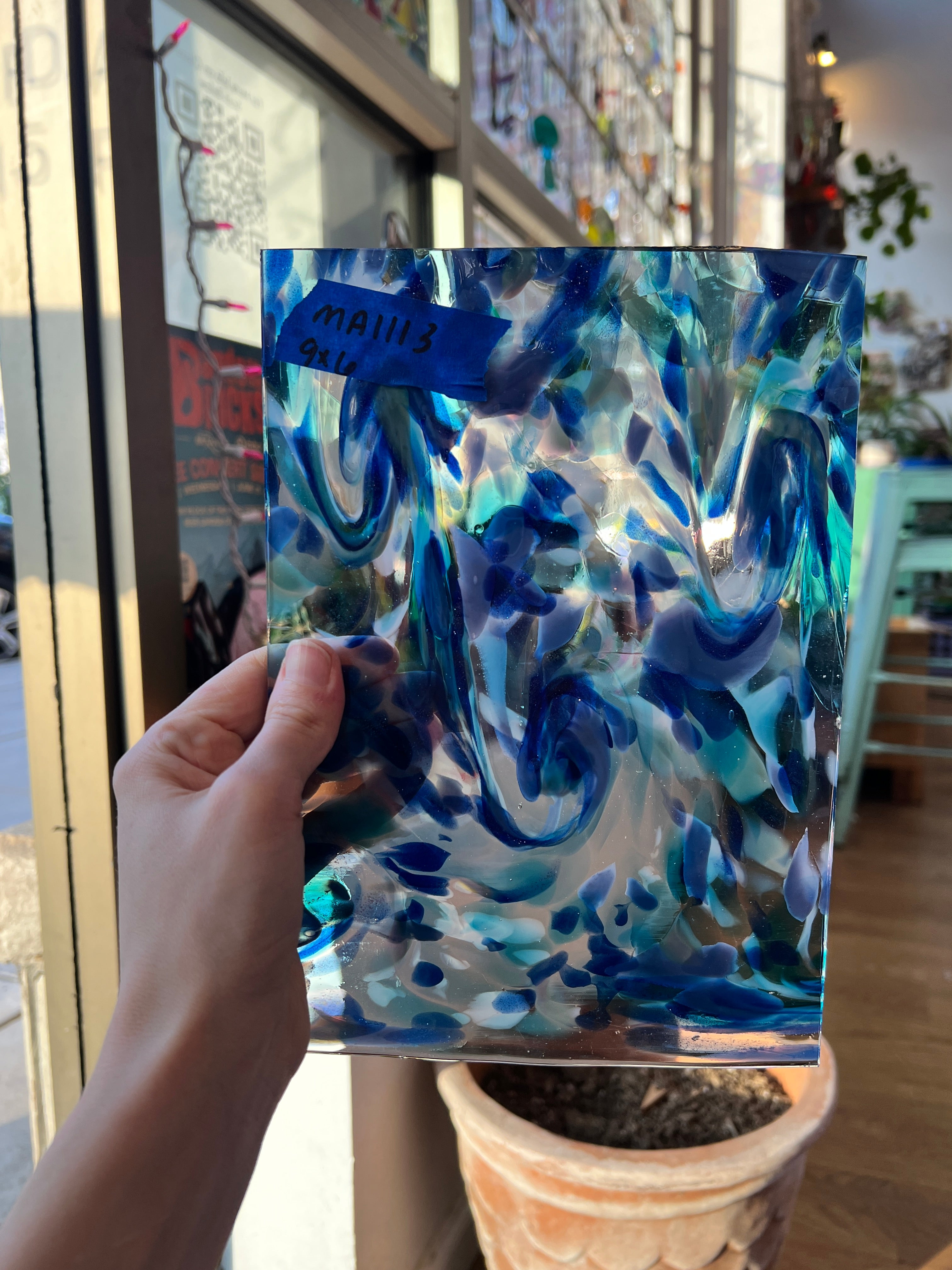 Sparkly Sea Splash (blue aventurine) COGW by Monarch Glass Sheet Glass Colorado Glassworks MA1113 (9x6in)