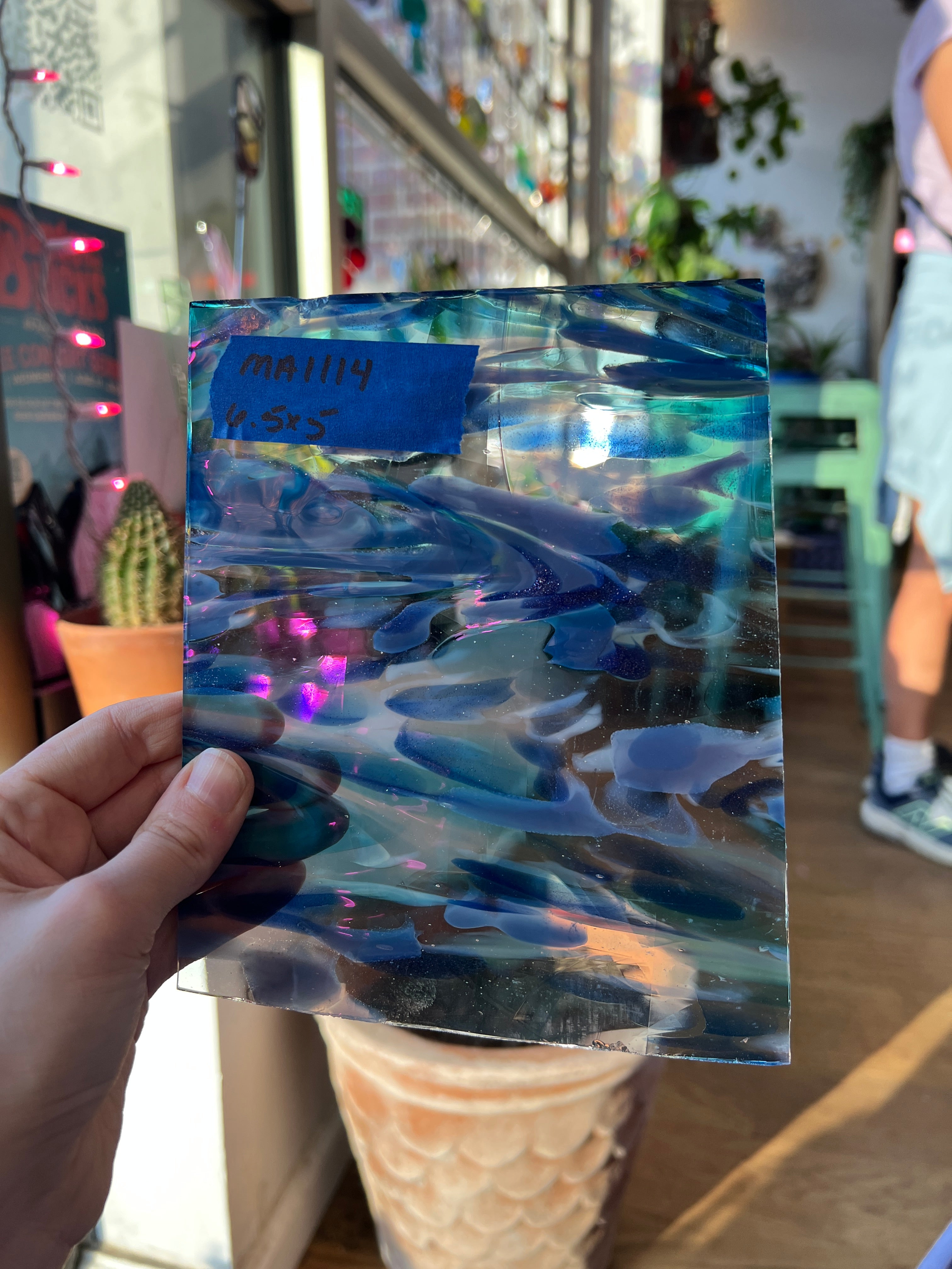 Sparkly Sea Splash (blue aventurine) COGW by Monarch Glass Sheet Glass Colorado Glassworks MA1114 (6.5x5in)