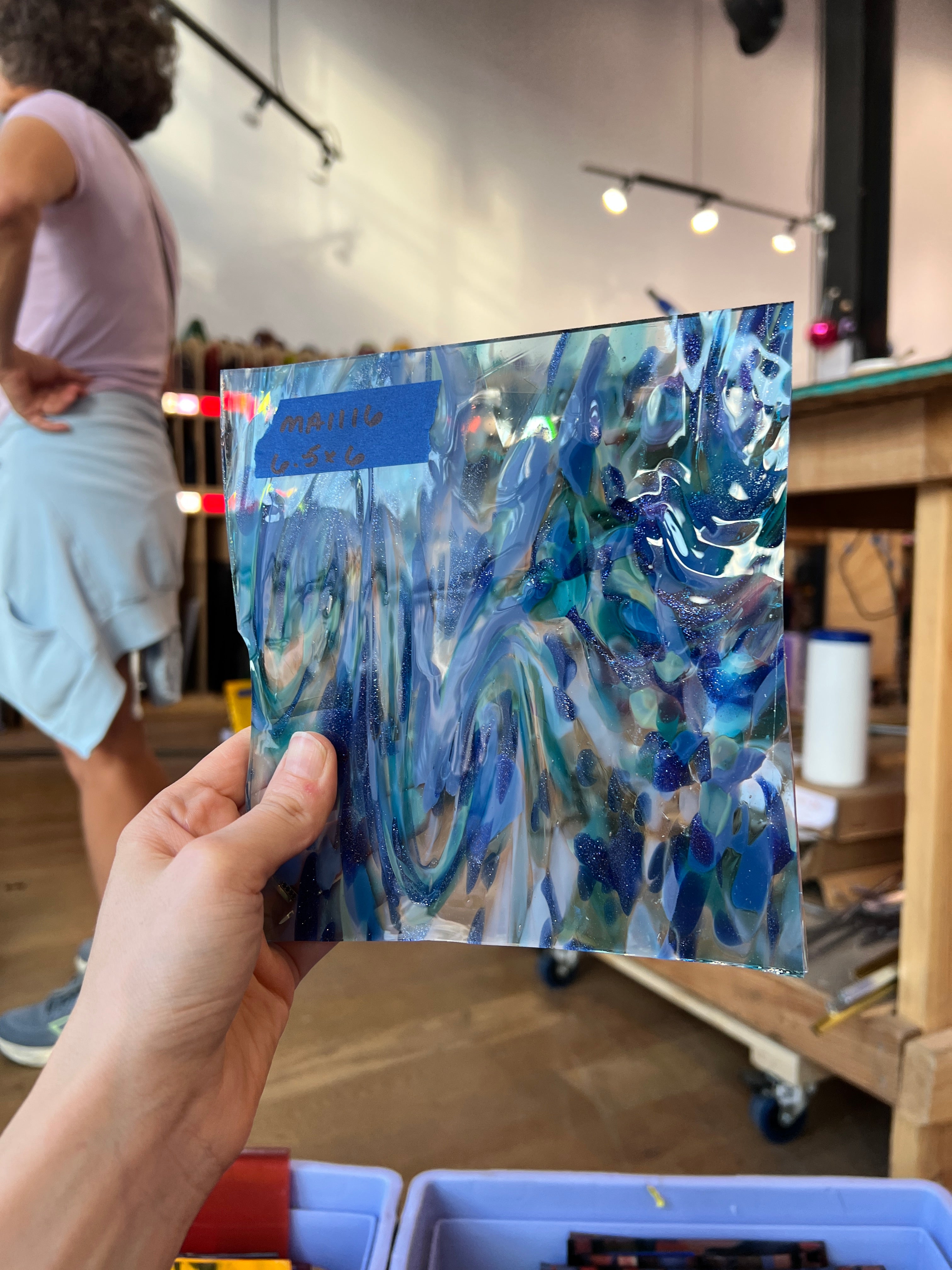 Sparkly Sea Splash (blue aventurine) COGW by Monarch Glass Sheet Glass Colorado Glassworks MA1116 (6.5x6in)