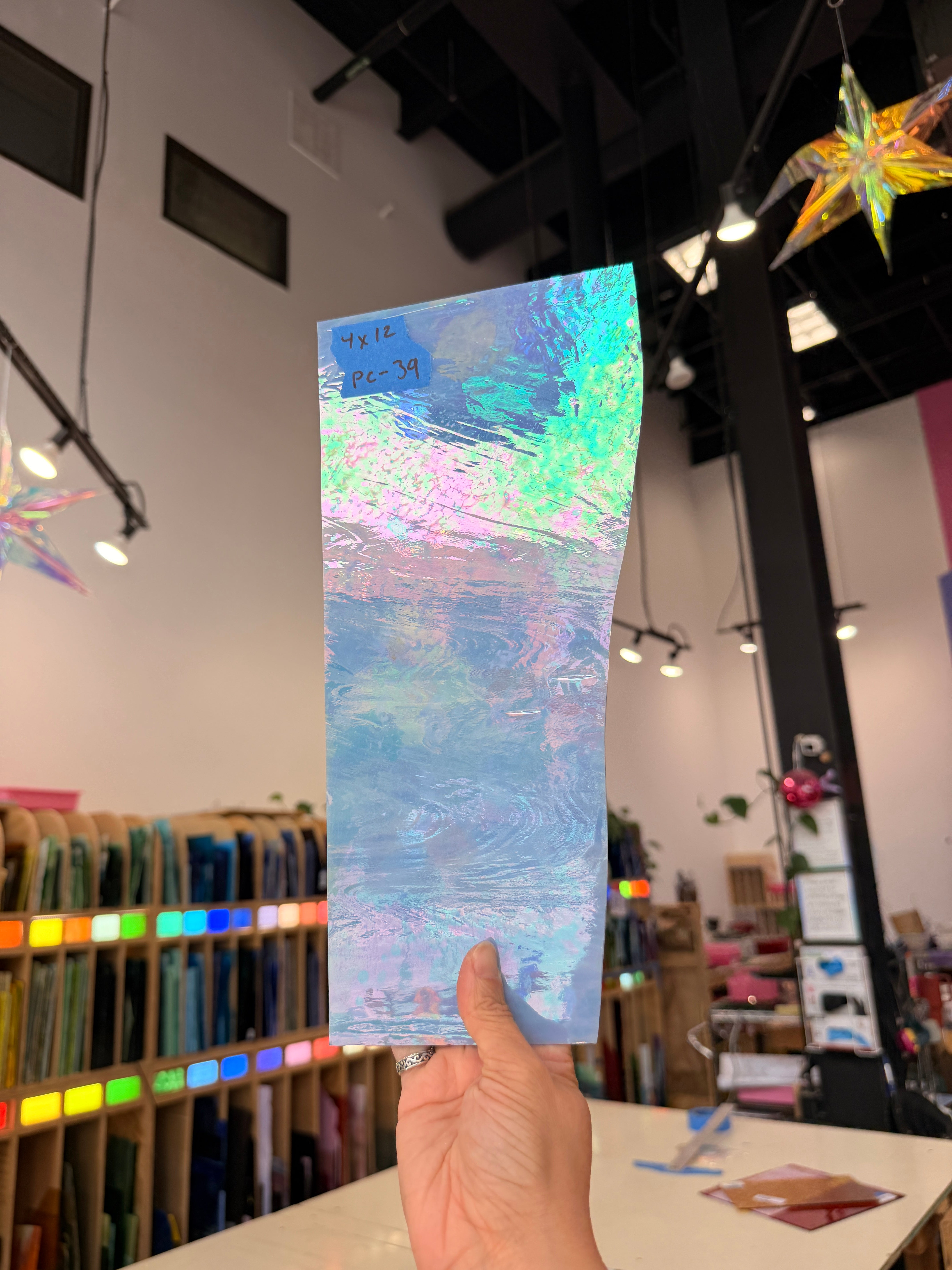 Blue Iridescent Wispy Opal Rare Vintage Spectrum Sheet Glass Colorado Glassworks