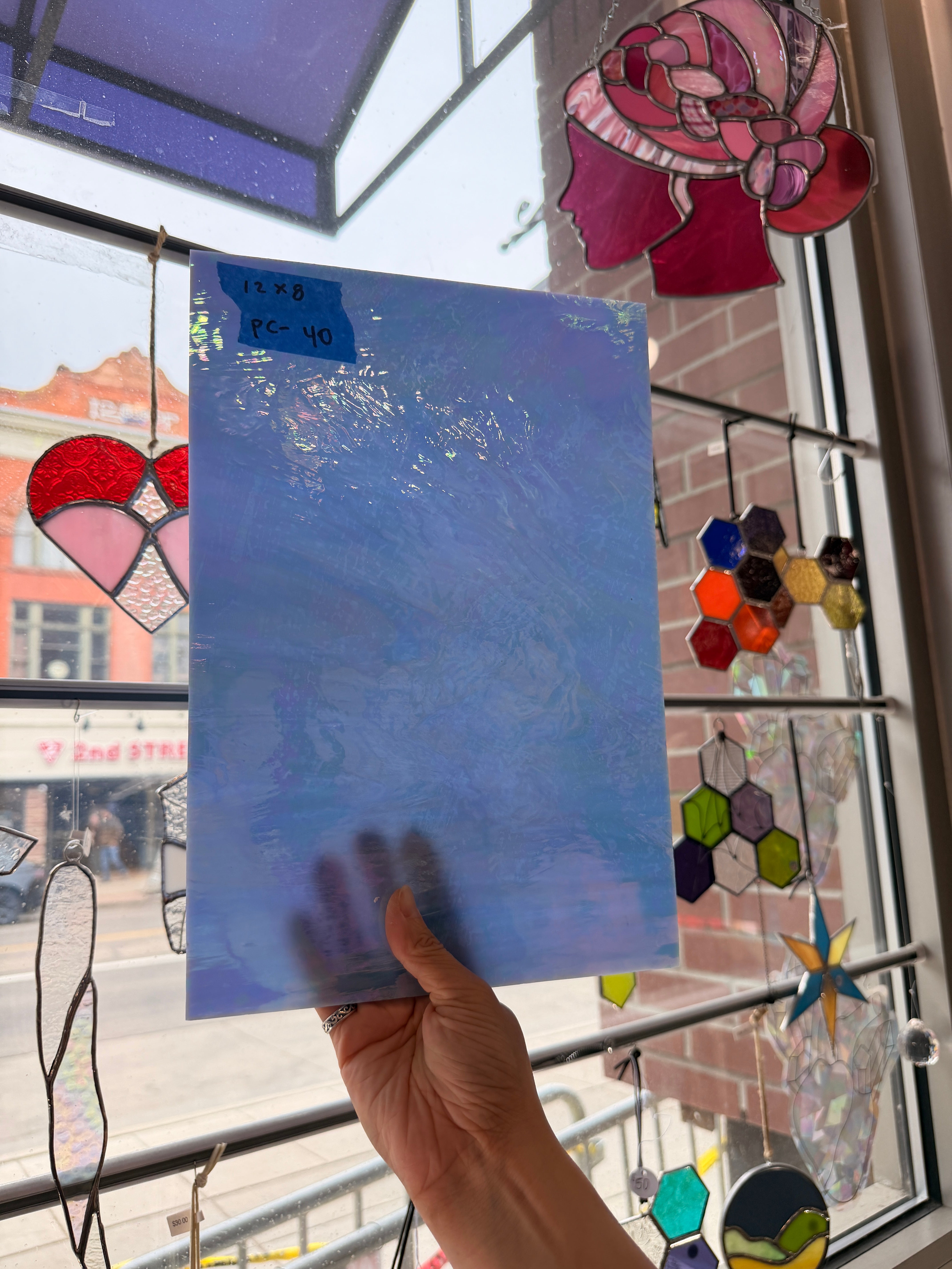 Blue Iridescent Wispy Opal Rare Vintage Spectrum Sheet Glass Colorado Glassworks