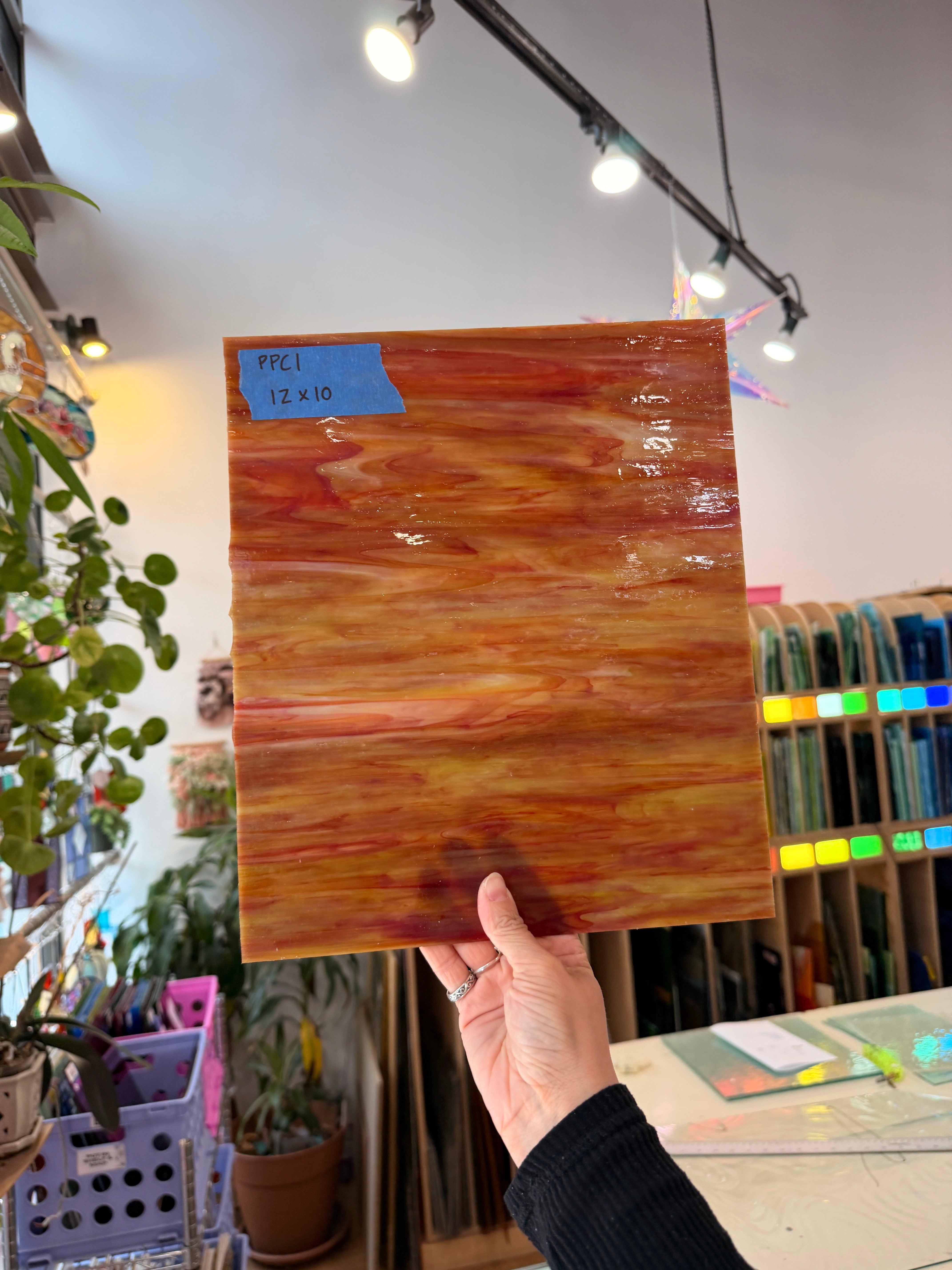 Vintage Dark Red Brown Wispy Armstrong Sheet Glass Armstrong Glass