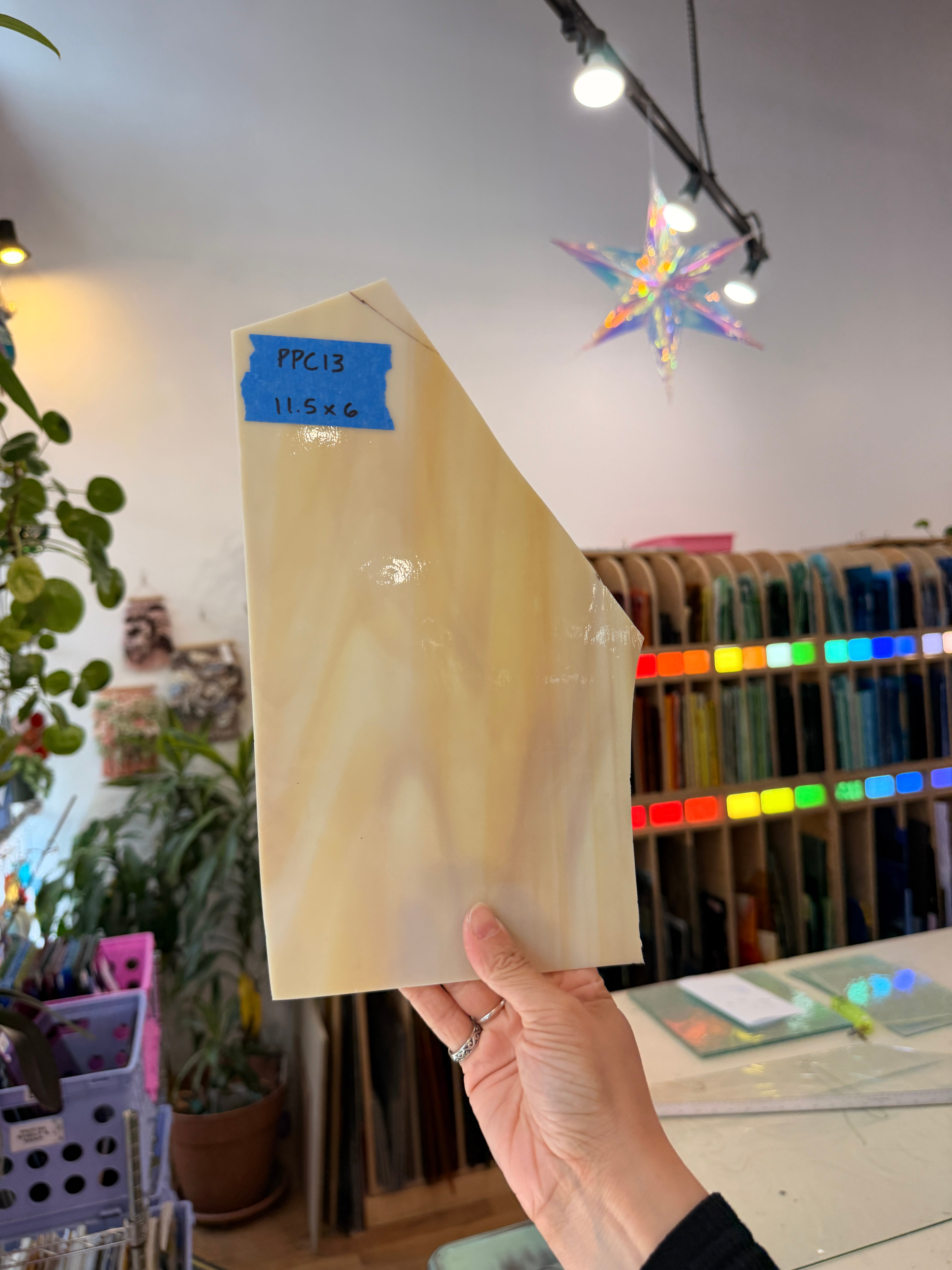 Light Yellow Brown Wispy Vintage Spectrum Sheet Glass Spectrum Glass