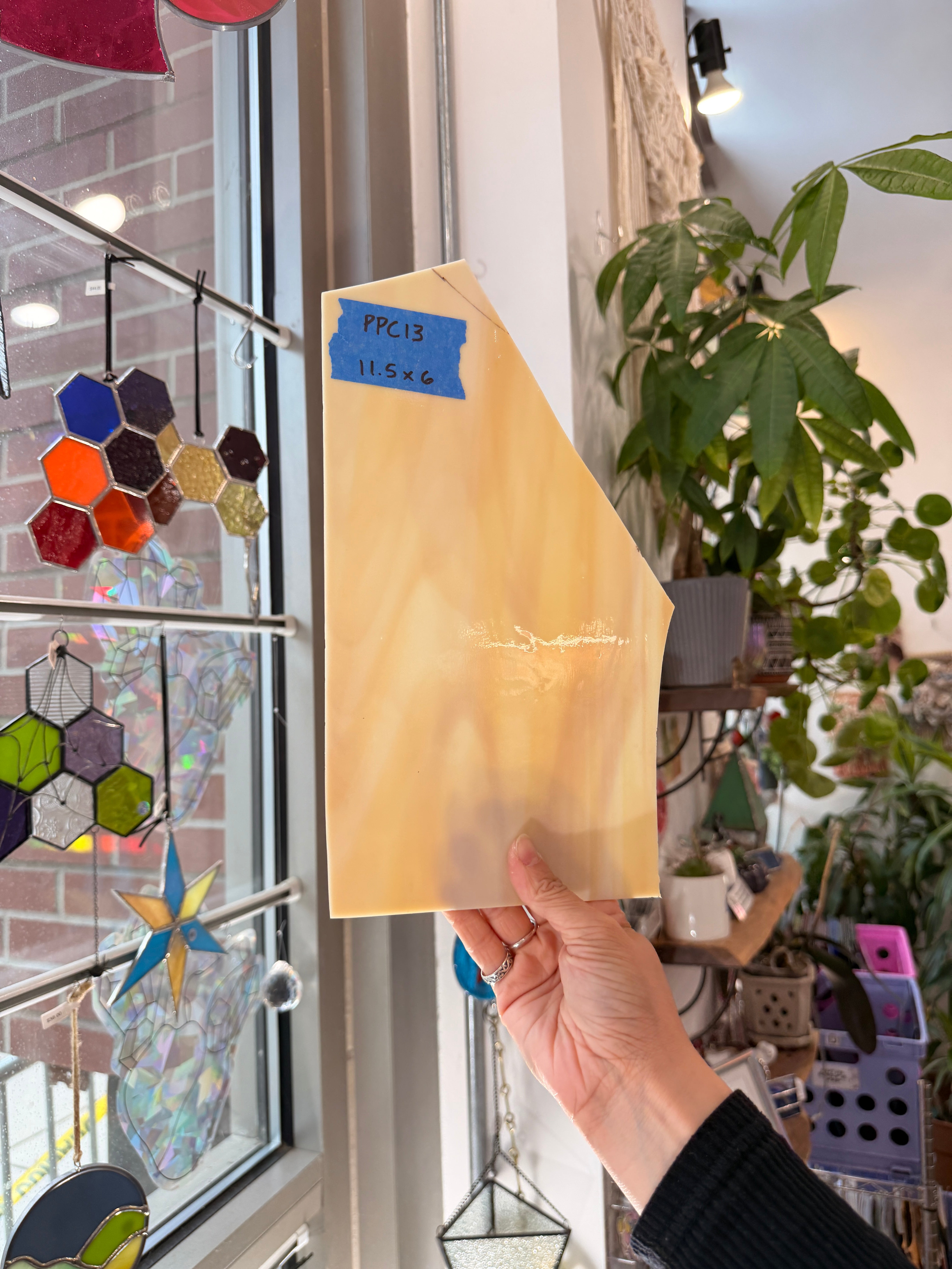 Light Yellow Brown Wispy Vintage Spectrum Sheet Glass Spectrum Glass