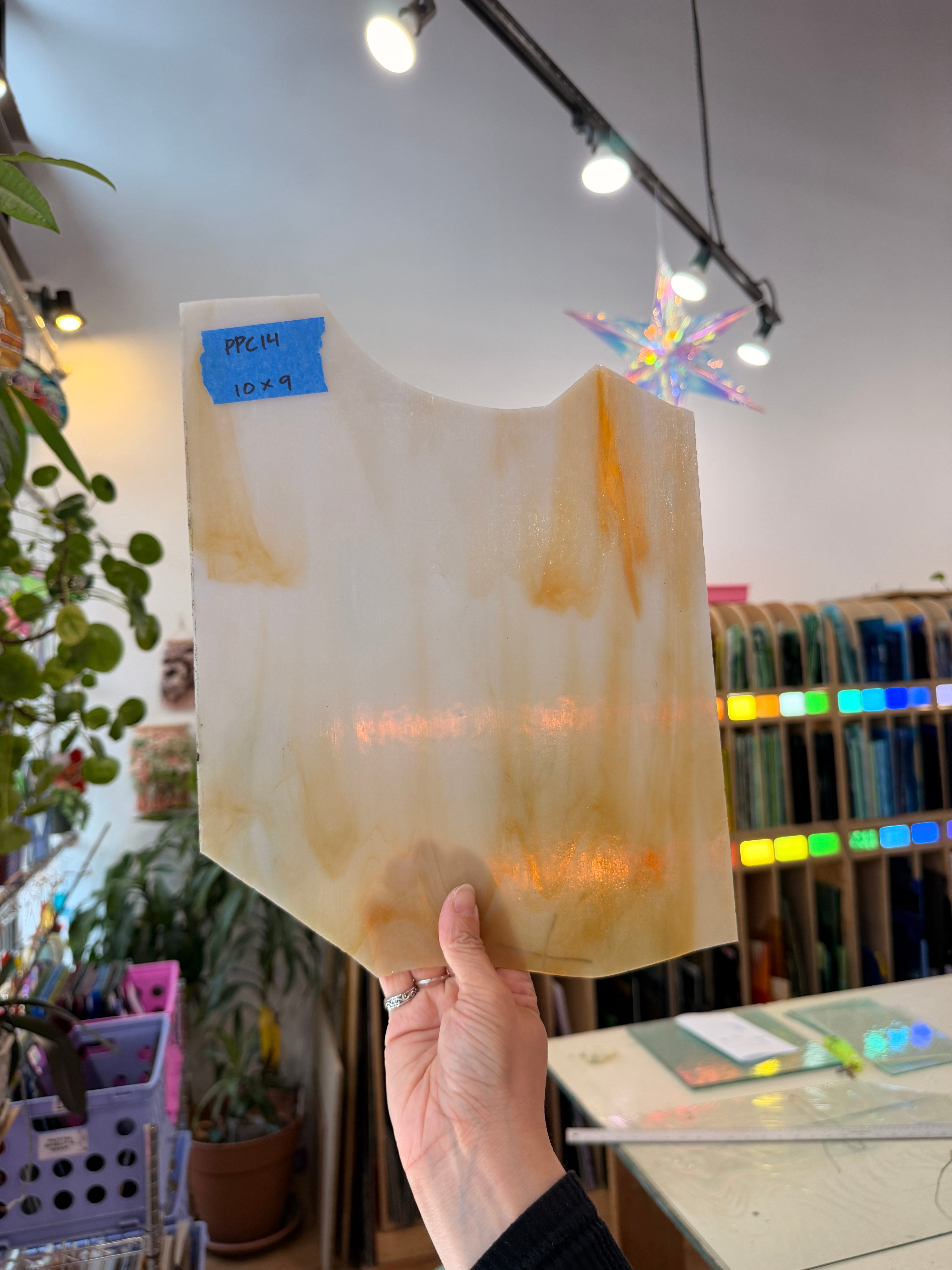 Light Amber Mixed Vintage Opal Wispy Sheet Glass Colorado Glassworks