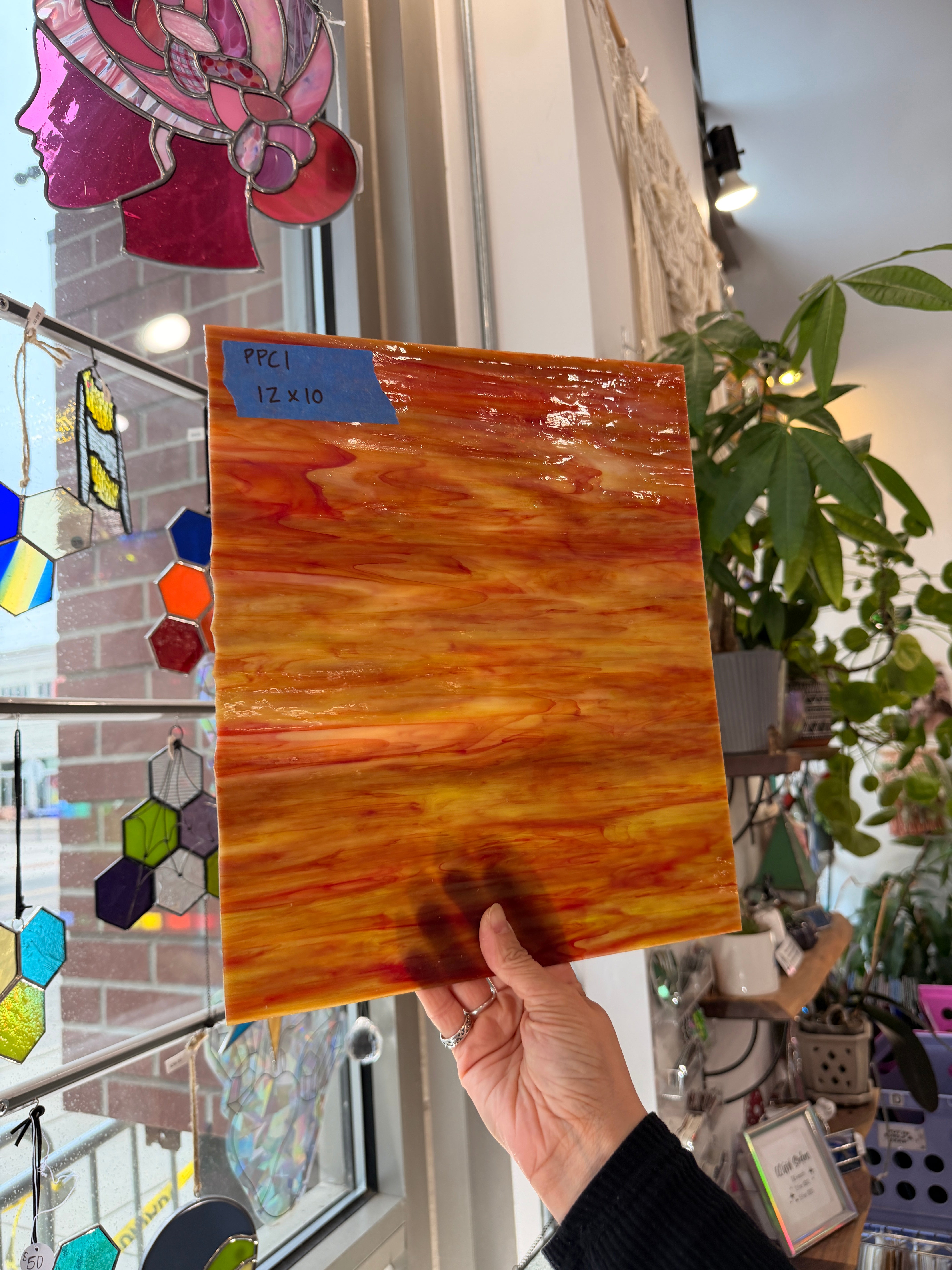 Vintage Dark Red Brown Wispy Armstrong Sheet Glass Armstrong Glass