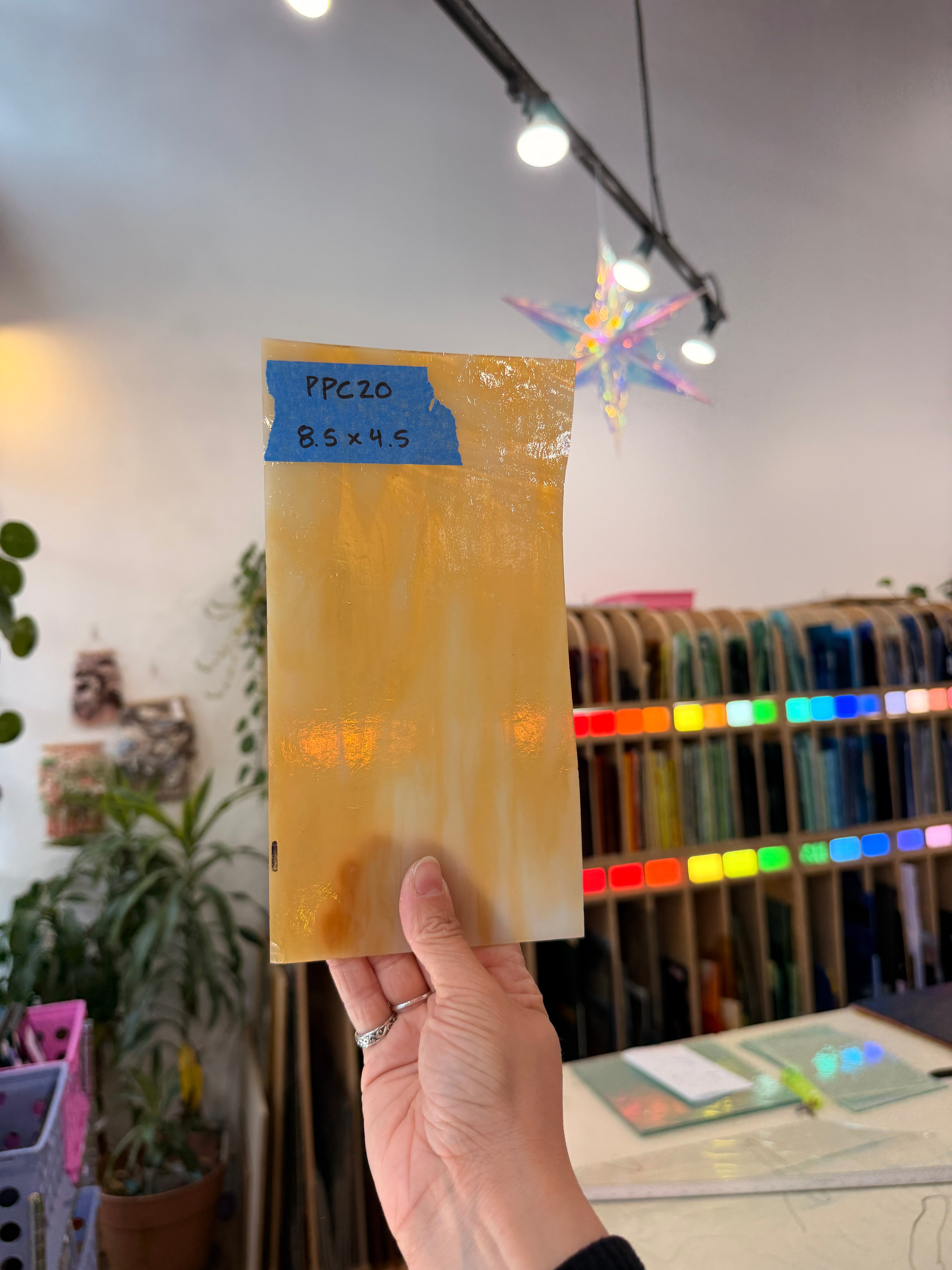 Amber Yellow White Wispy Kokomo Sheet Glass Kokomo Glass PPC20 (8.5x4.5inin)