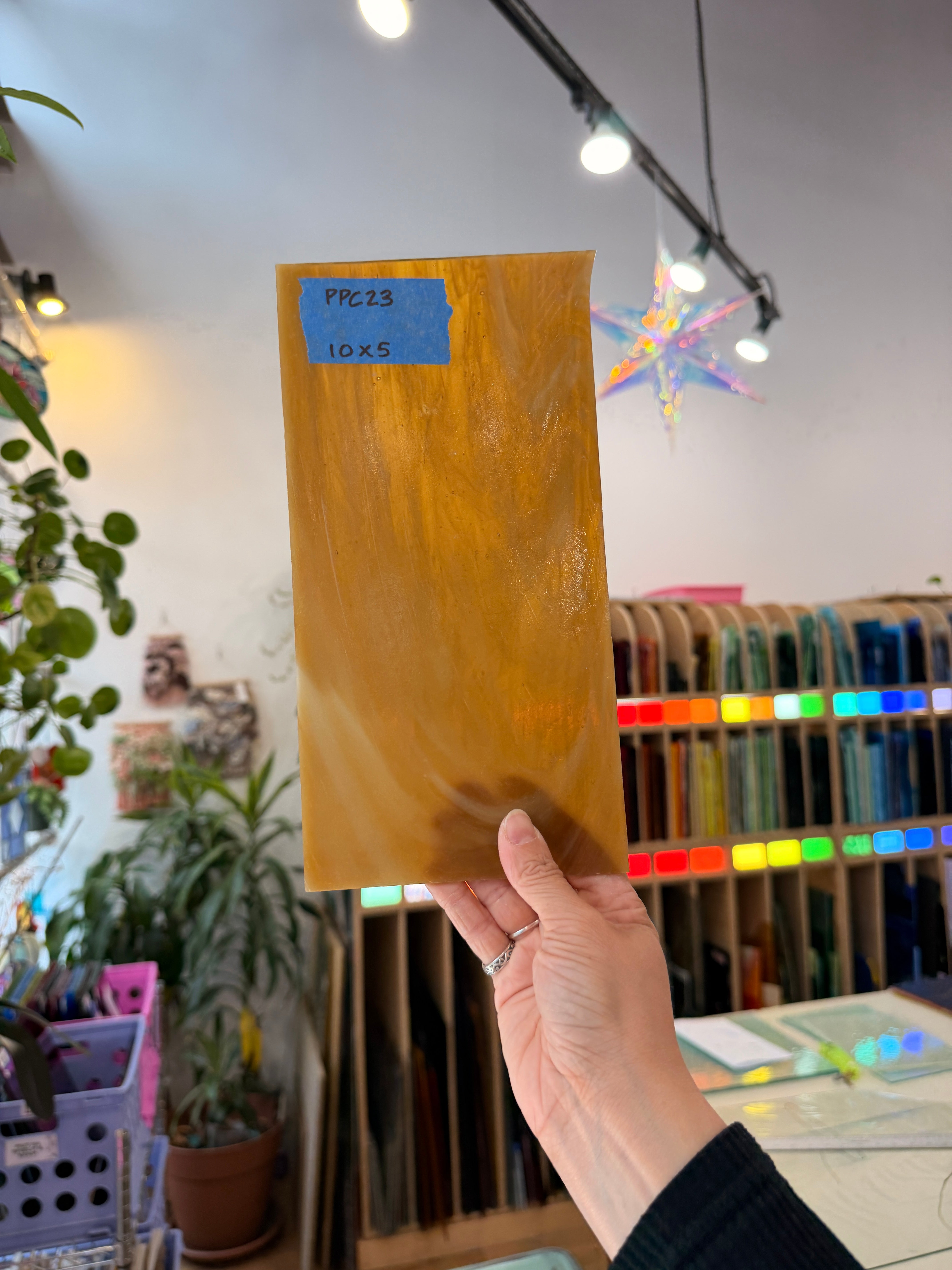 Dark Amber Wispy Vintage Kokomo Sheet Glass Kokomo Glass PPC23 (10x5inin)