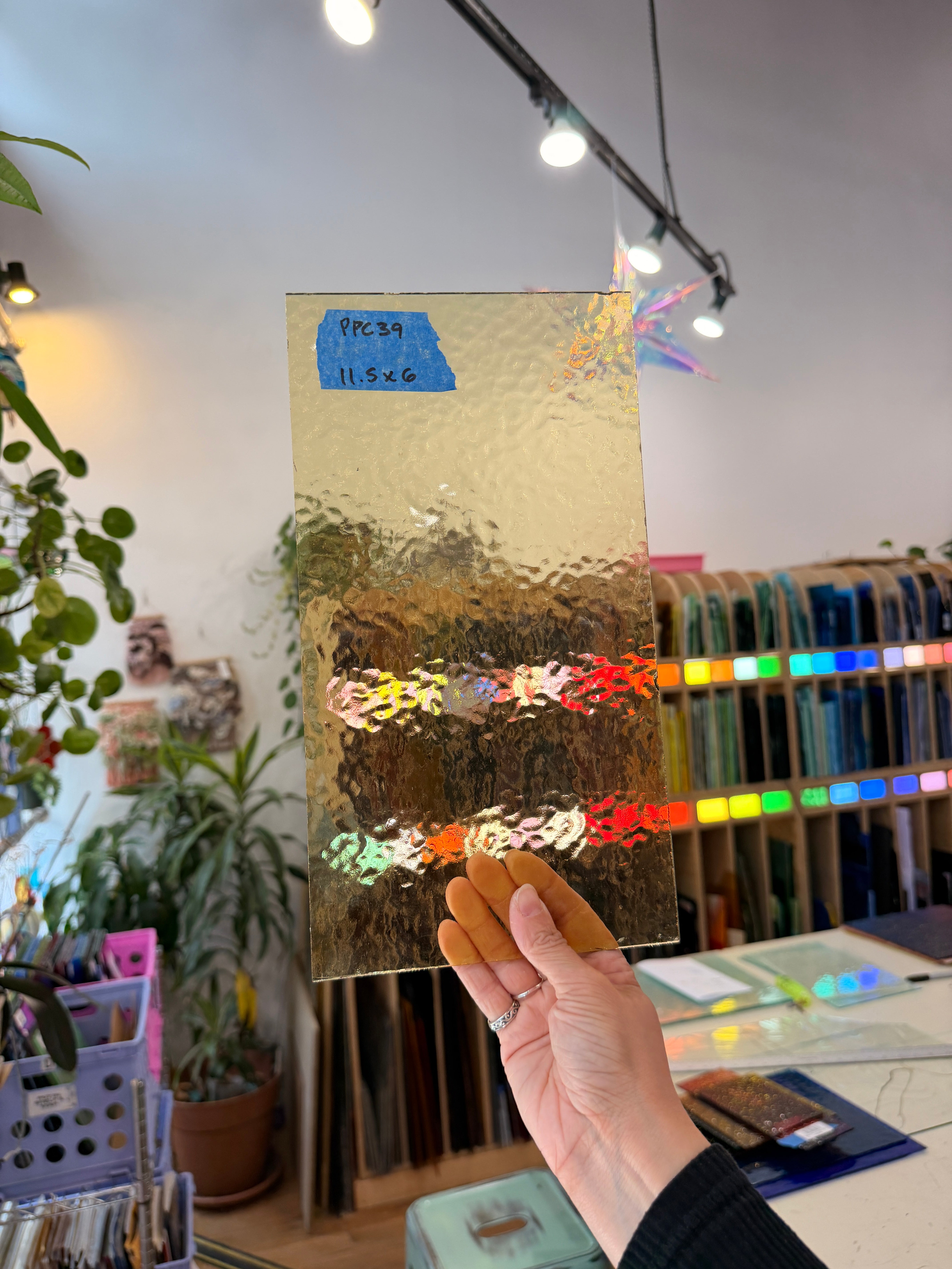 Light Amber Vintage Hammered Sheet Glass Colorado Glassworks