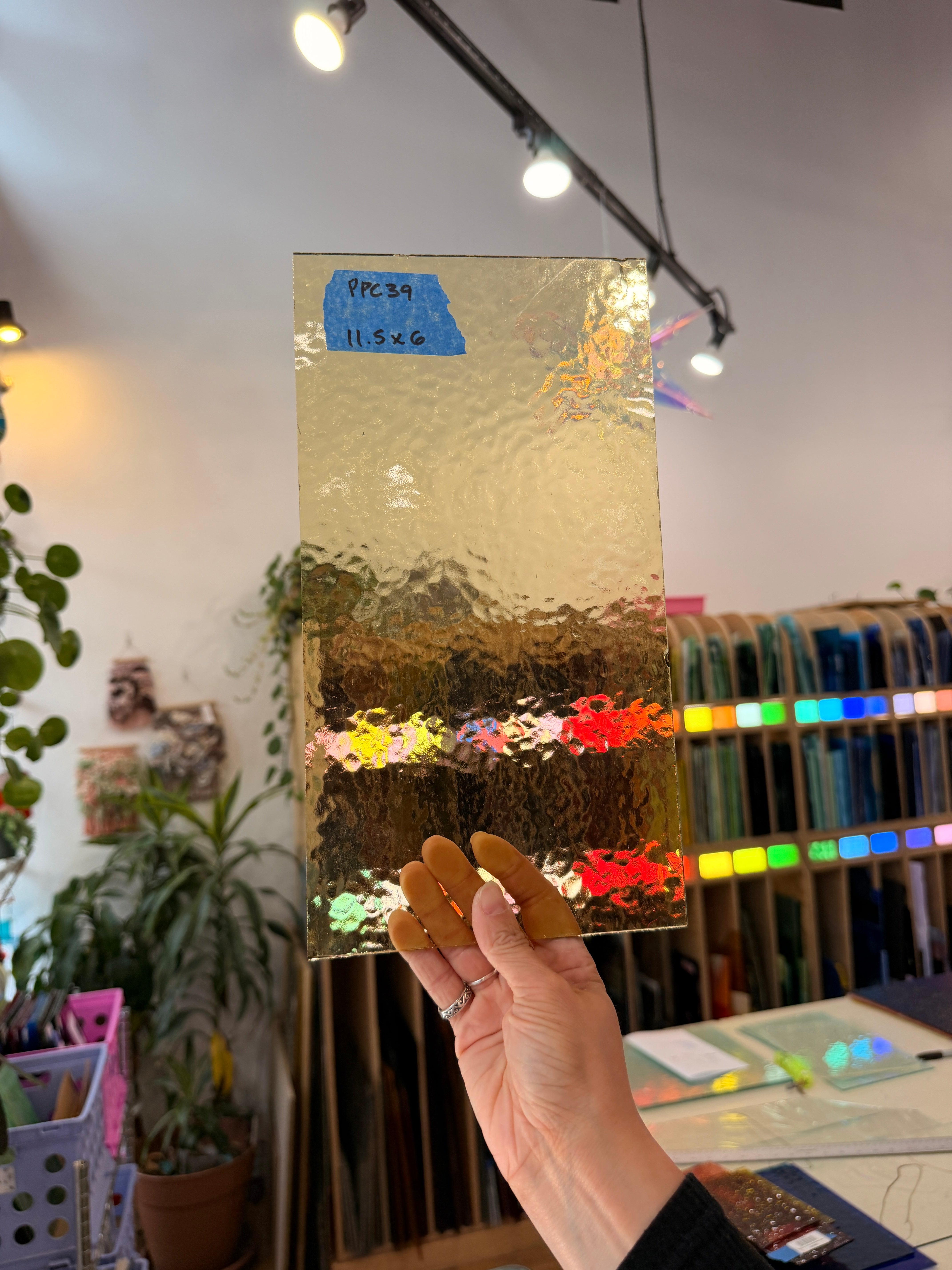 Light Amber Vintage Hammered Sheet Glass Colorado Glassworks